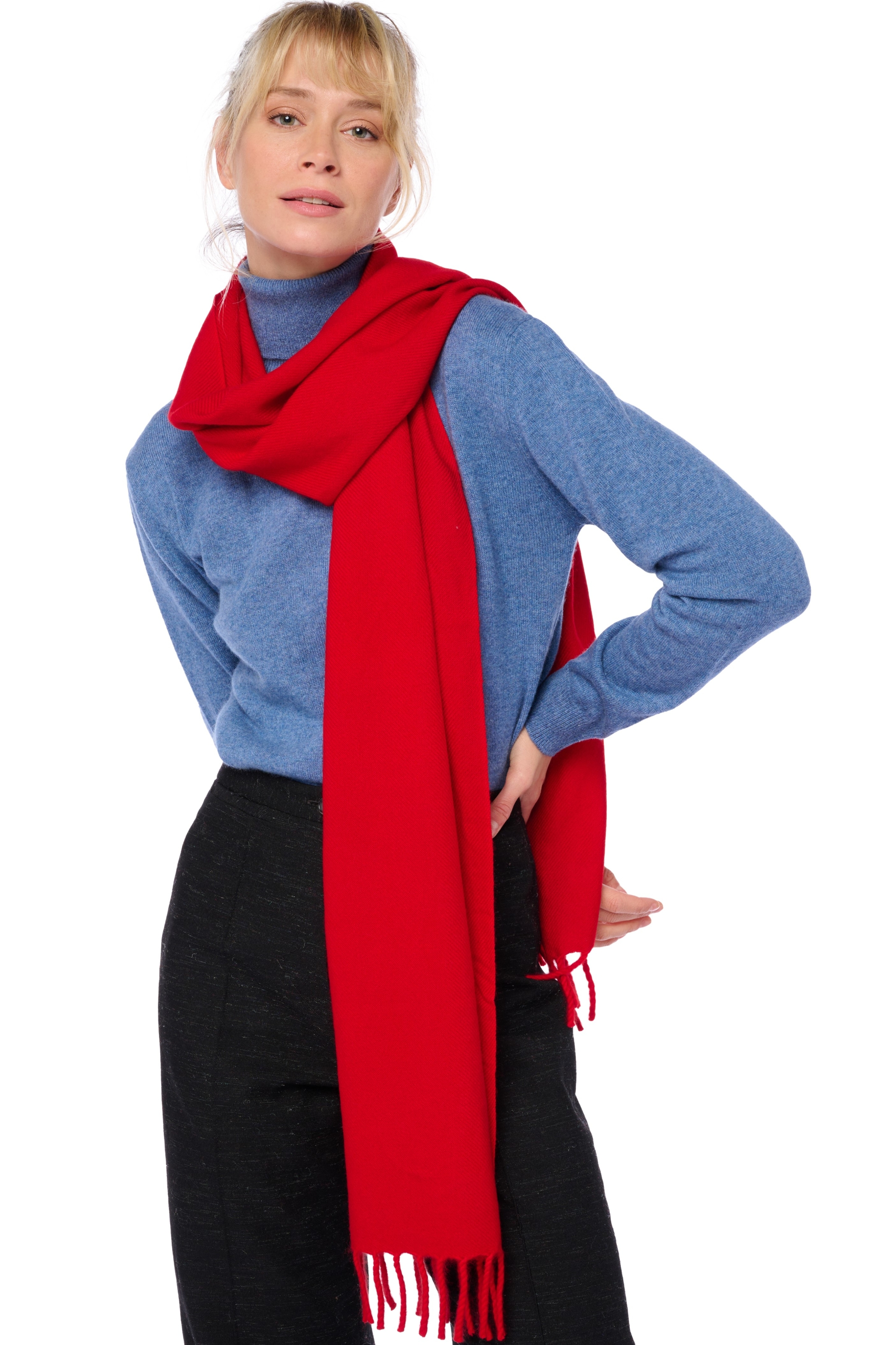 Cachemire accessoires echarpes cheches kazu200 rouge franc 200 x 35 cm