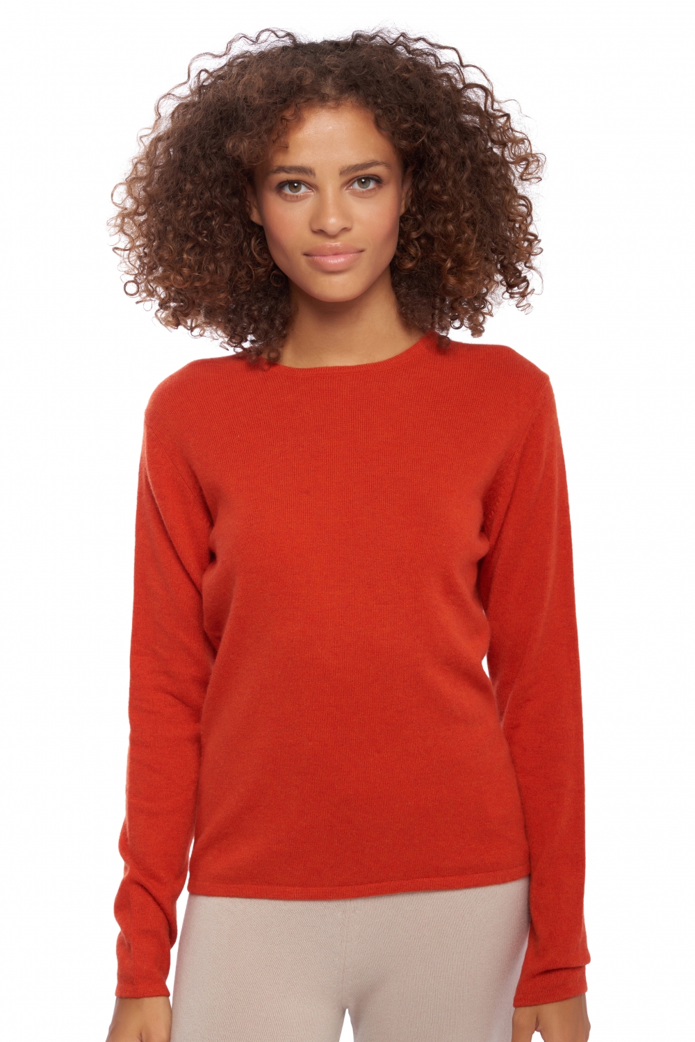 Cachemire pull femme col rond line paprika s