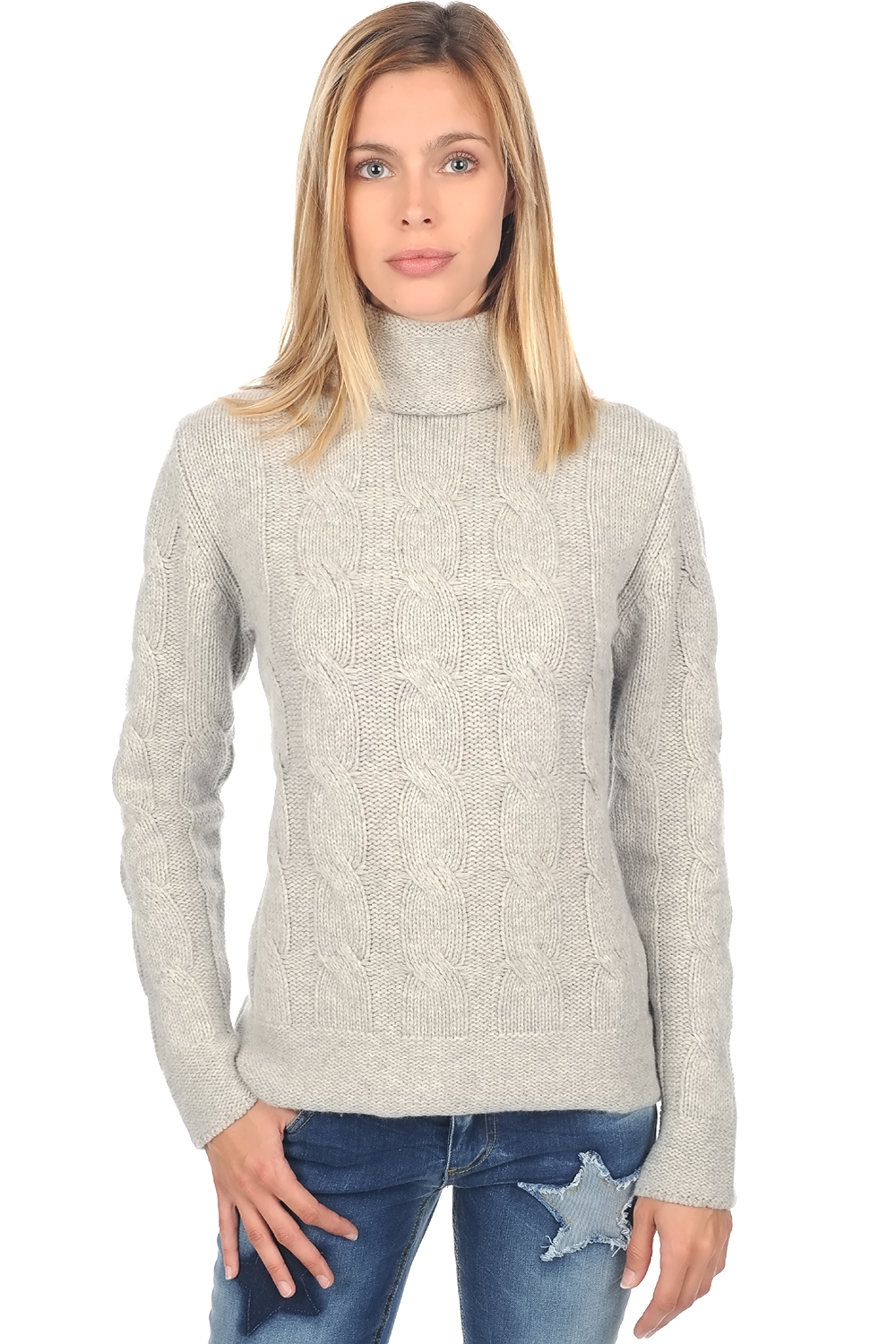Cachemire pull femme col roule blanche flanelle chine xl