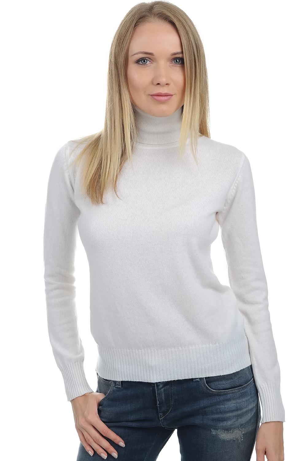 Cachemire pull femme col roule lili blanc casse s