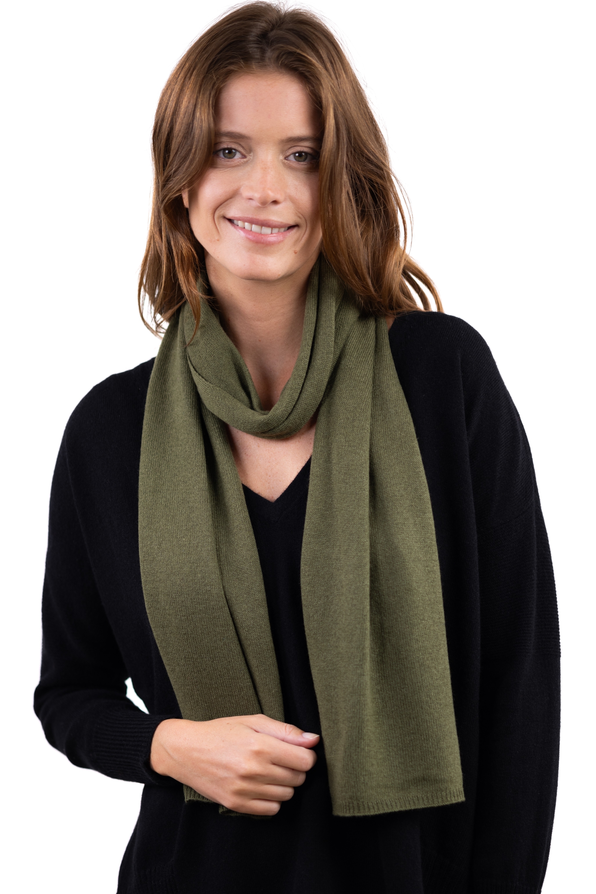 Cachemire pull femme echarpes et cheches ozone olive 160 x 30 cm