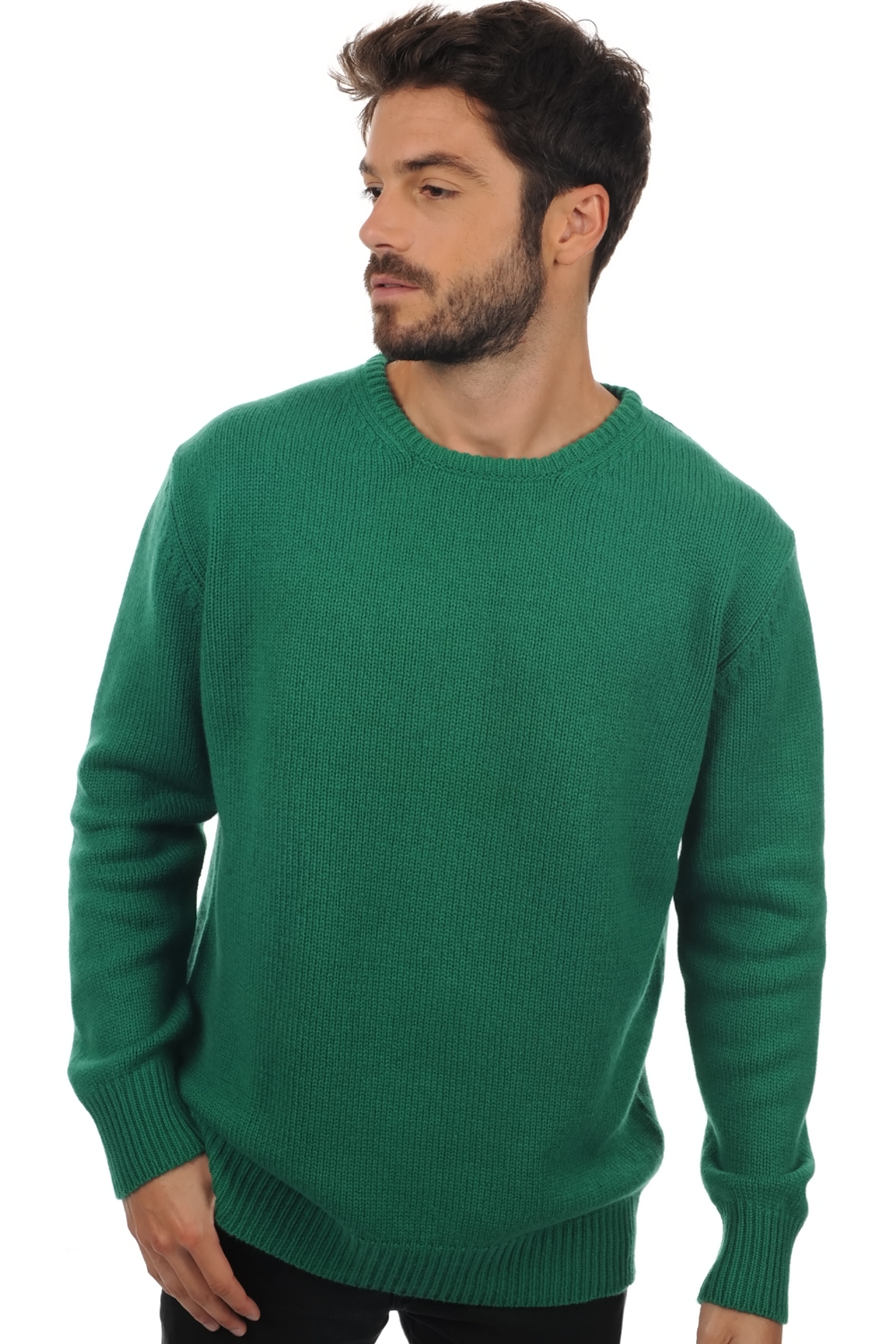 Cachemire pull homme col rond bilal vert anglais xl