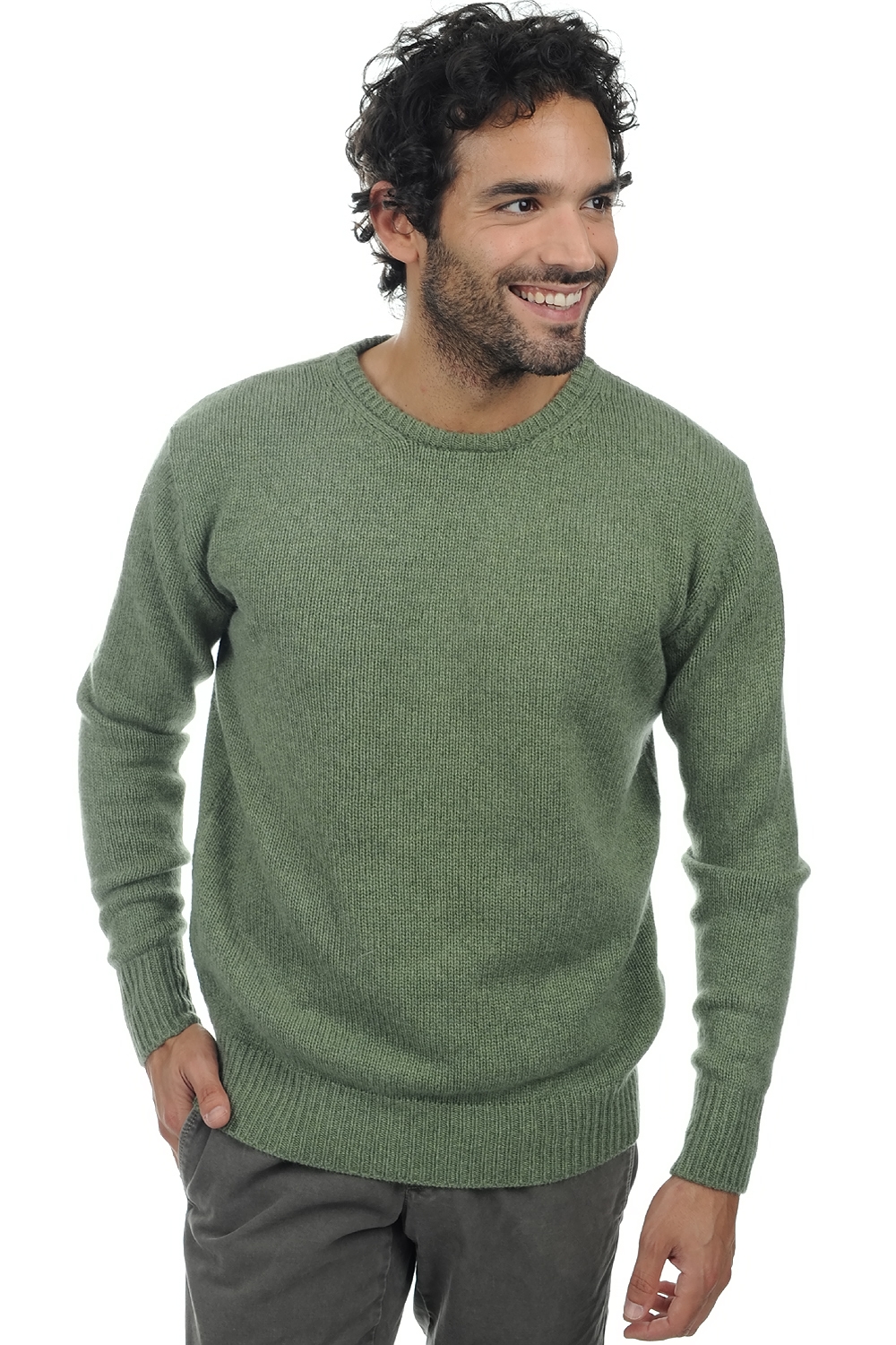 Cachemire pull homme col rond bilal vert chine l