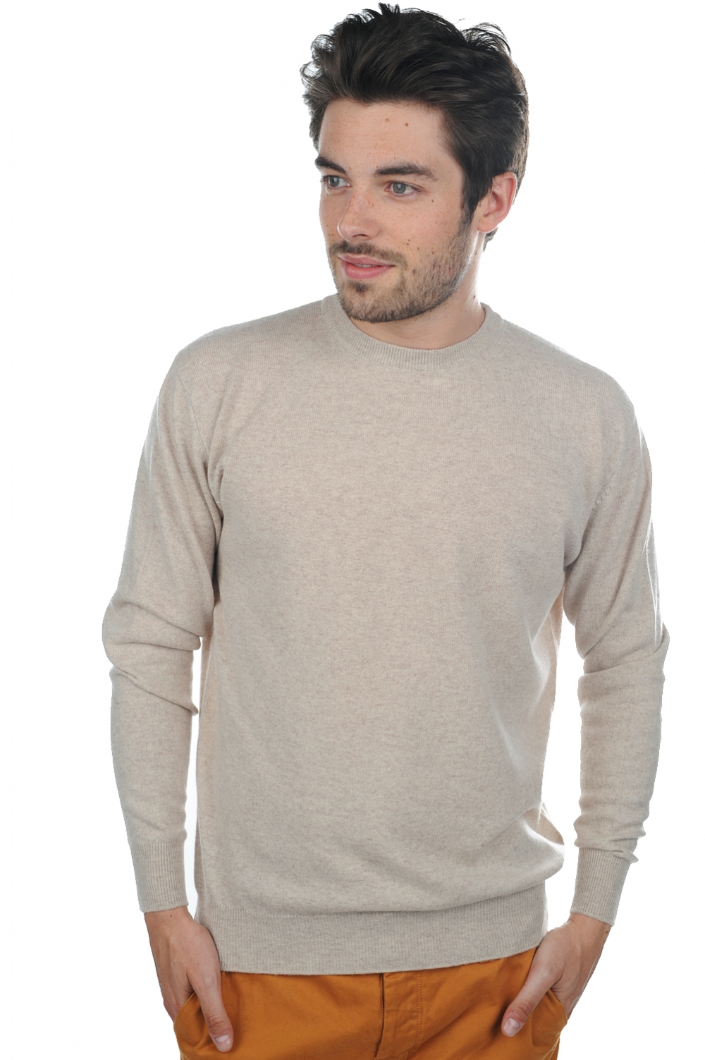 Cachemire pull homme col rond nestor natural beige s