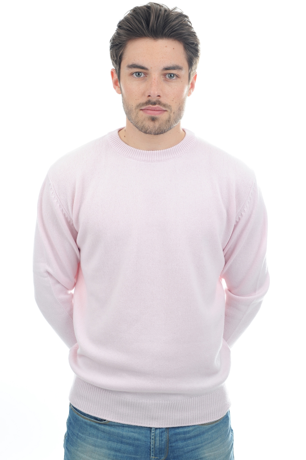 Cachemire pull homme col rond nestor rose pale xs