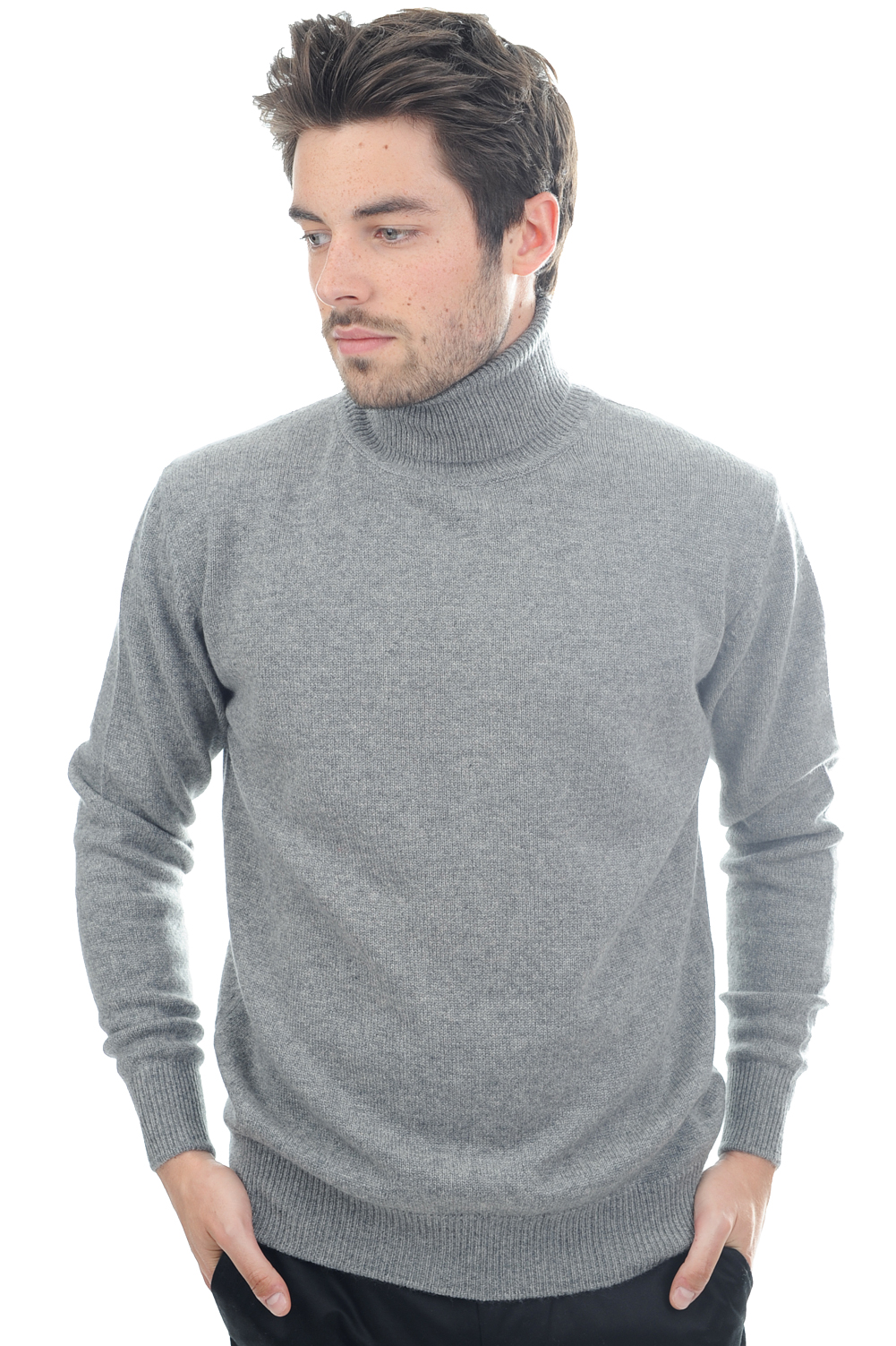 Cachemire pull homme col roule edgar 4f gris chine 2xl
