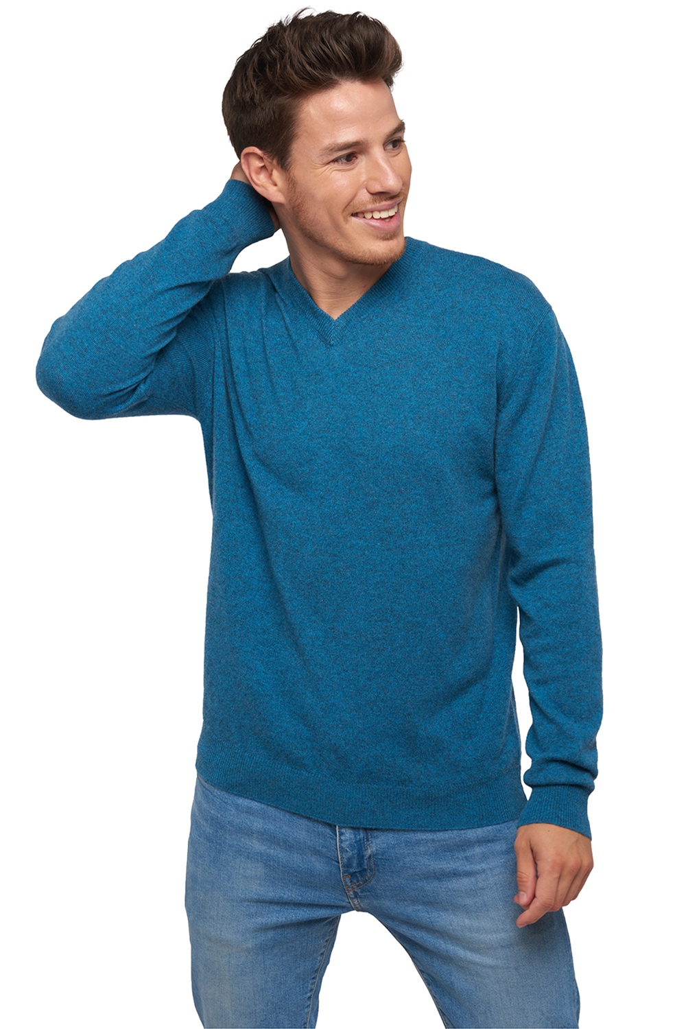 Cachemire pull homme col v gaspard manor blue xl