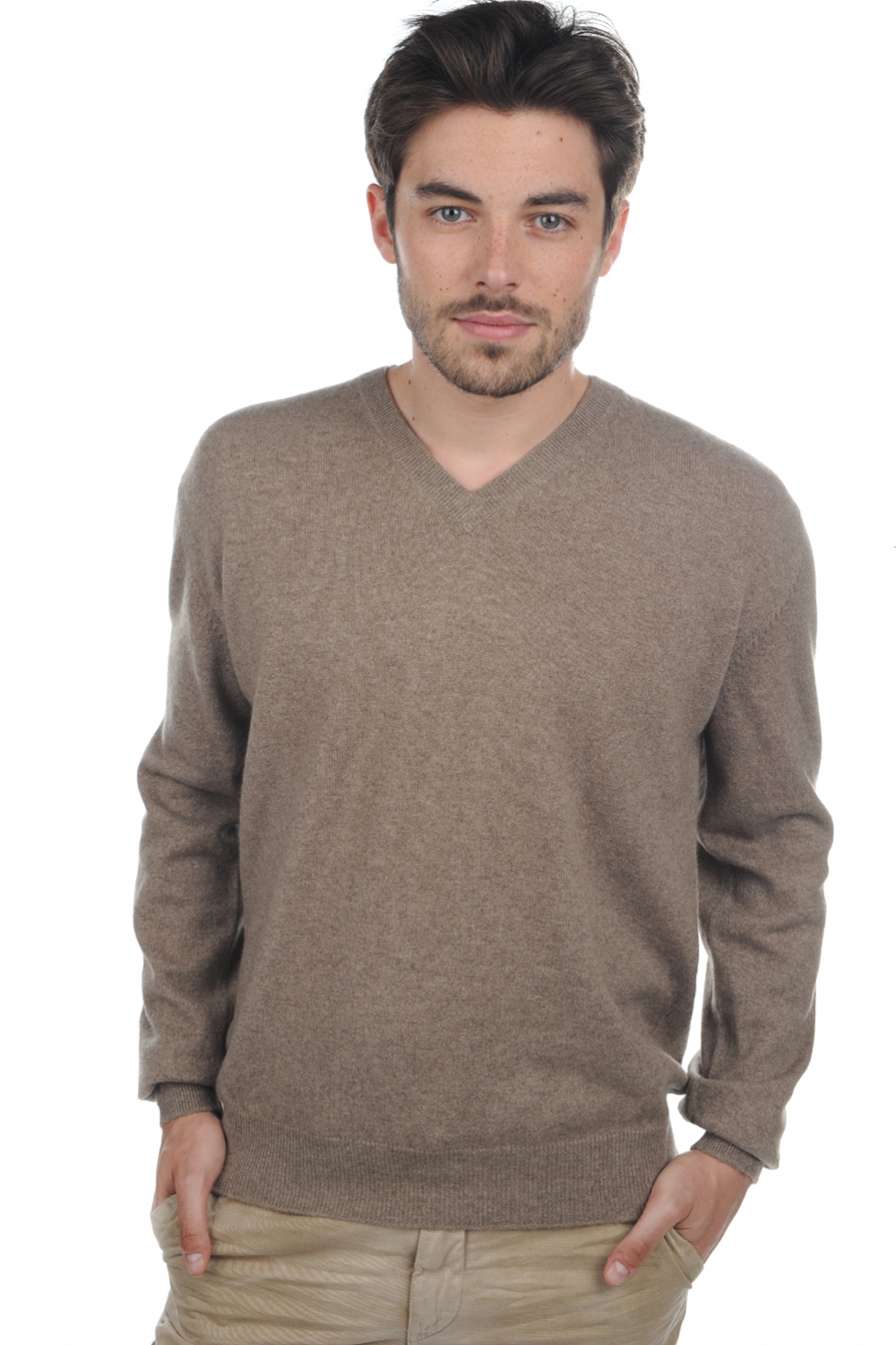 Cachemire pull homme col v gaspard natural brown 4xl