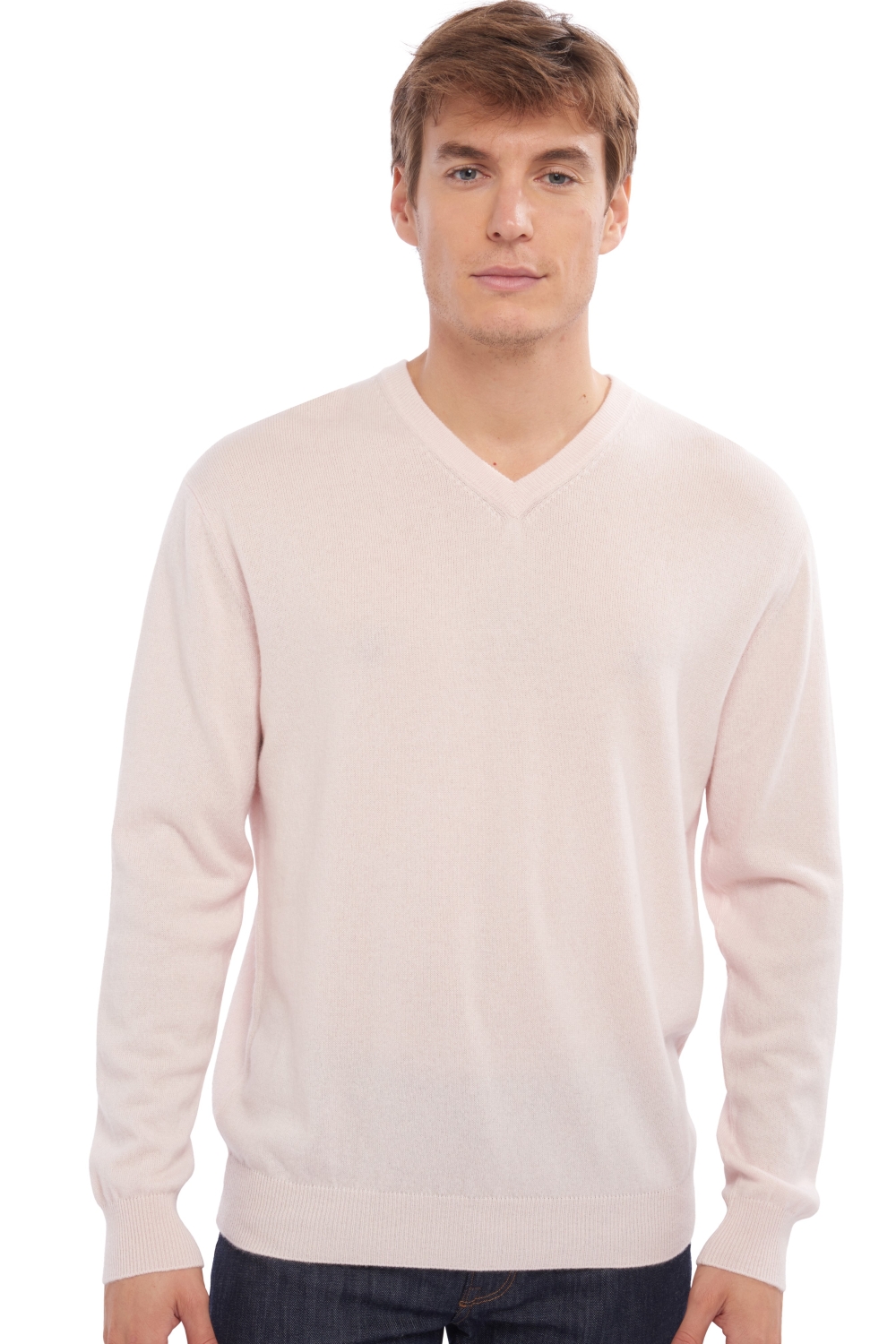Cachemire pull homme col v gaspard rose pale xl
