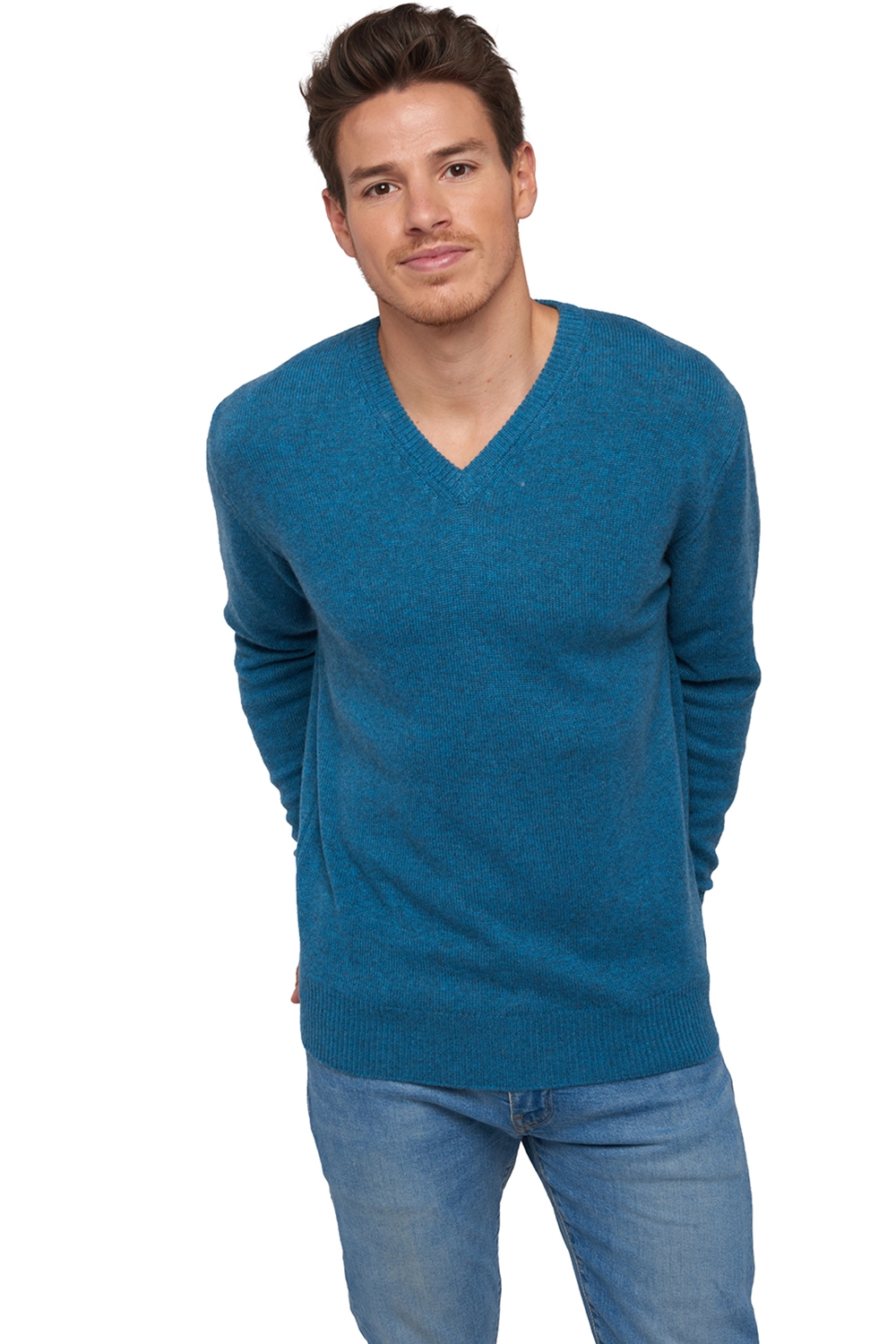 Cachemire pull homme col v hippolyte 4f manor blue s