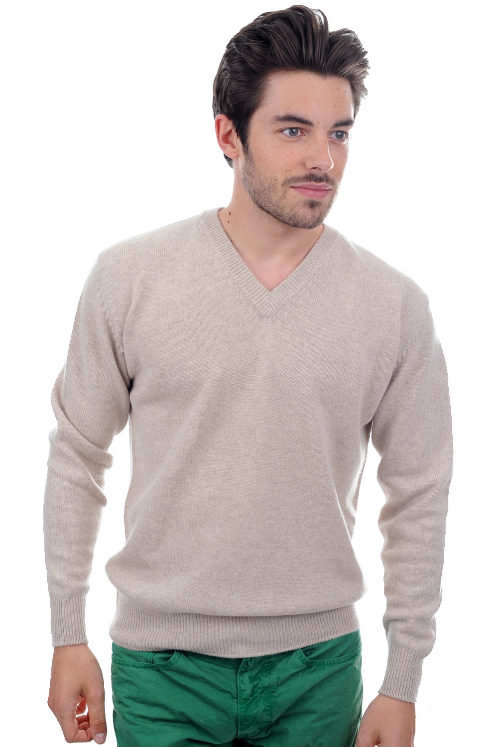 Cachemire pull homme col v hippolyte 4f natural beige xl