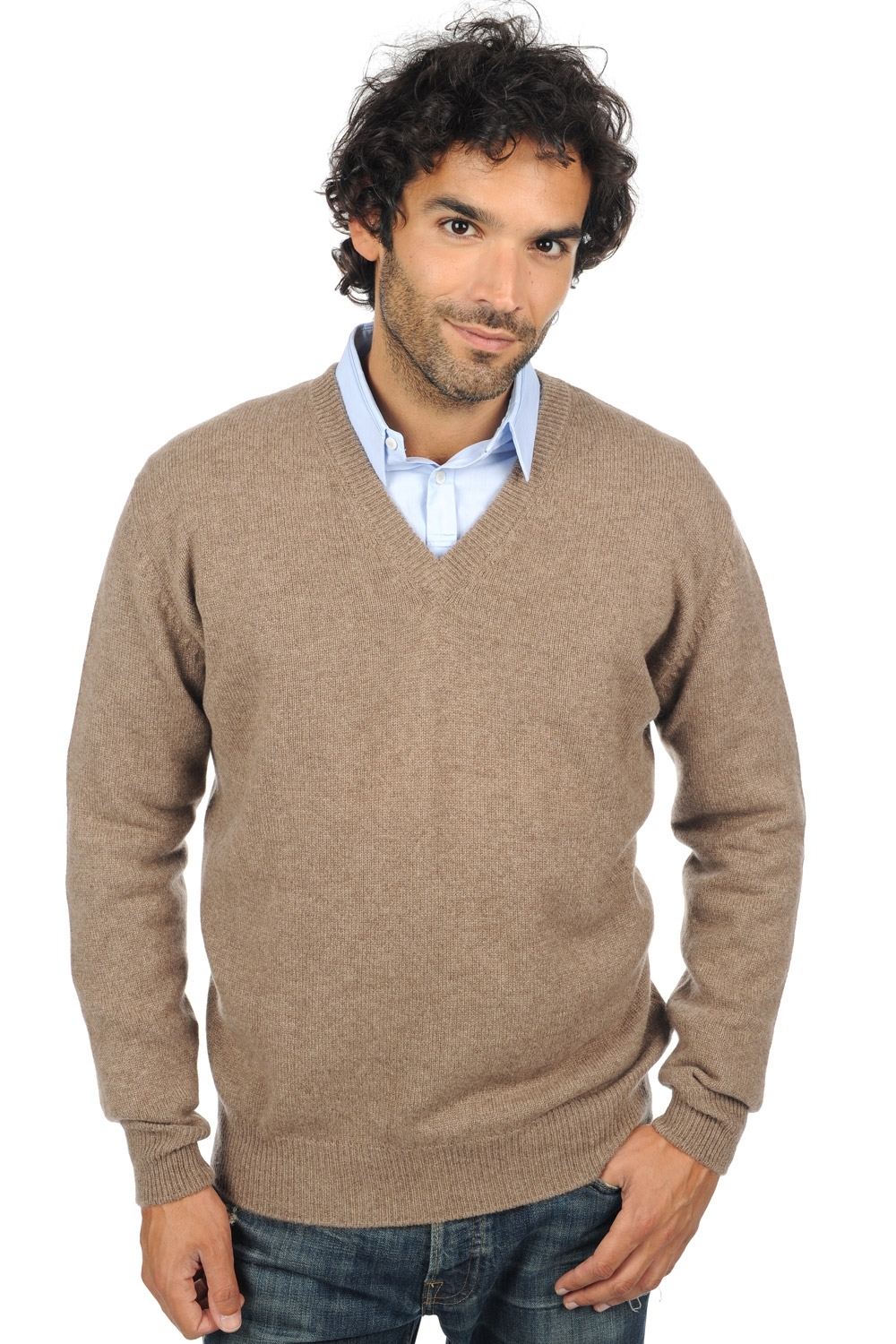 Cachemire pull homme col v hippolyte 4f natural brown 4xl