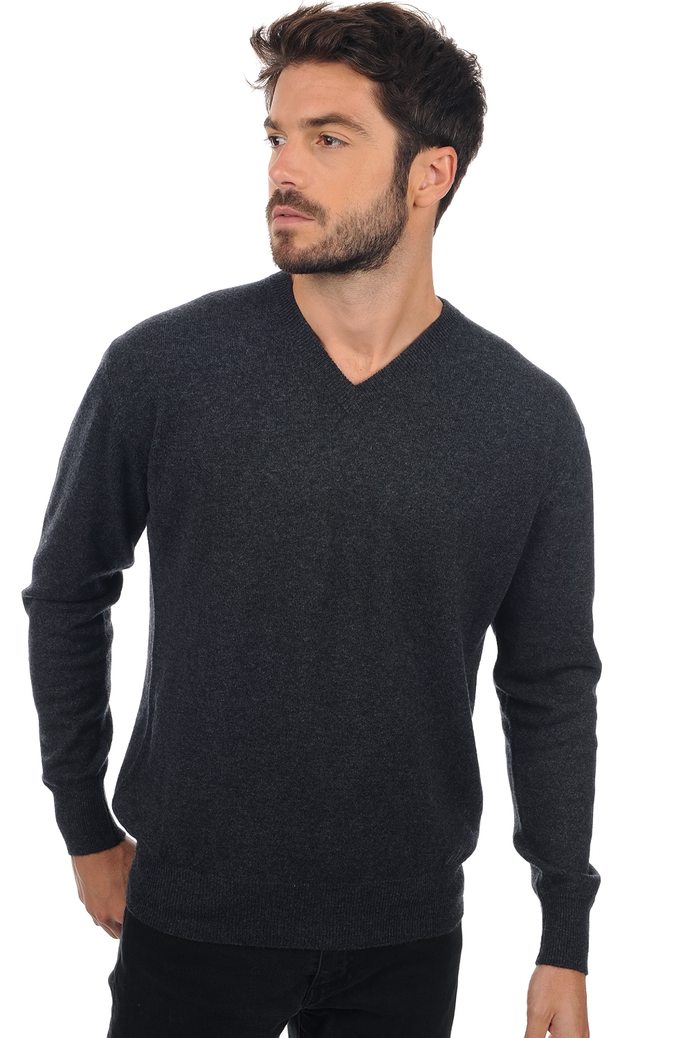 Cachemire pull homme col v hippolyte anthracite chine 4xl
