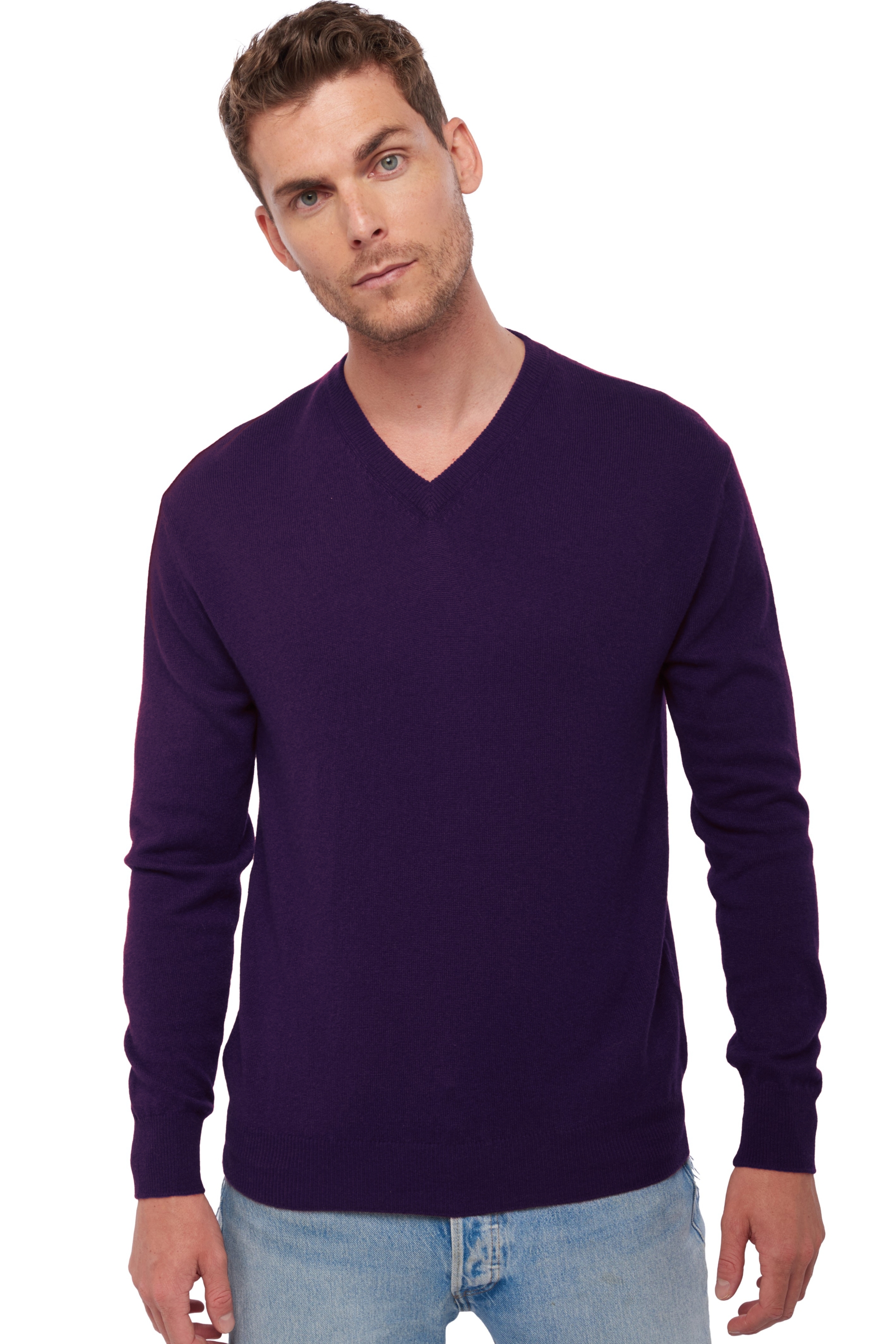 Cachemire pull homme col v hippolyte deep purple xs