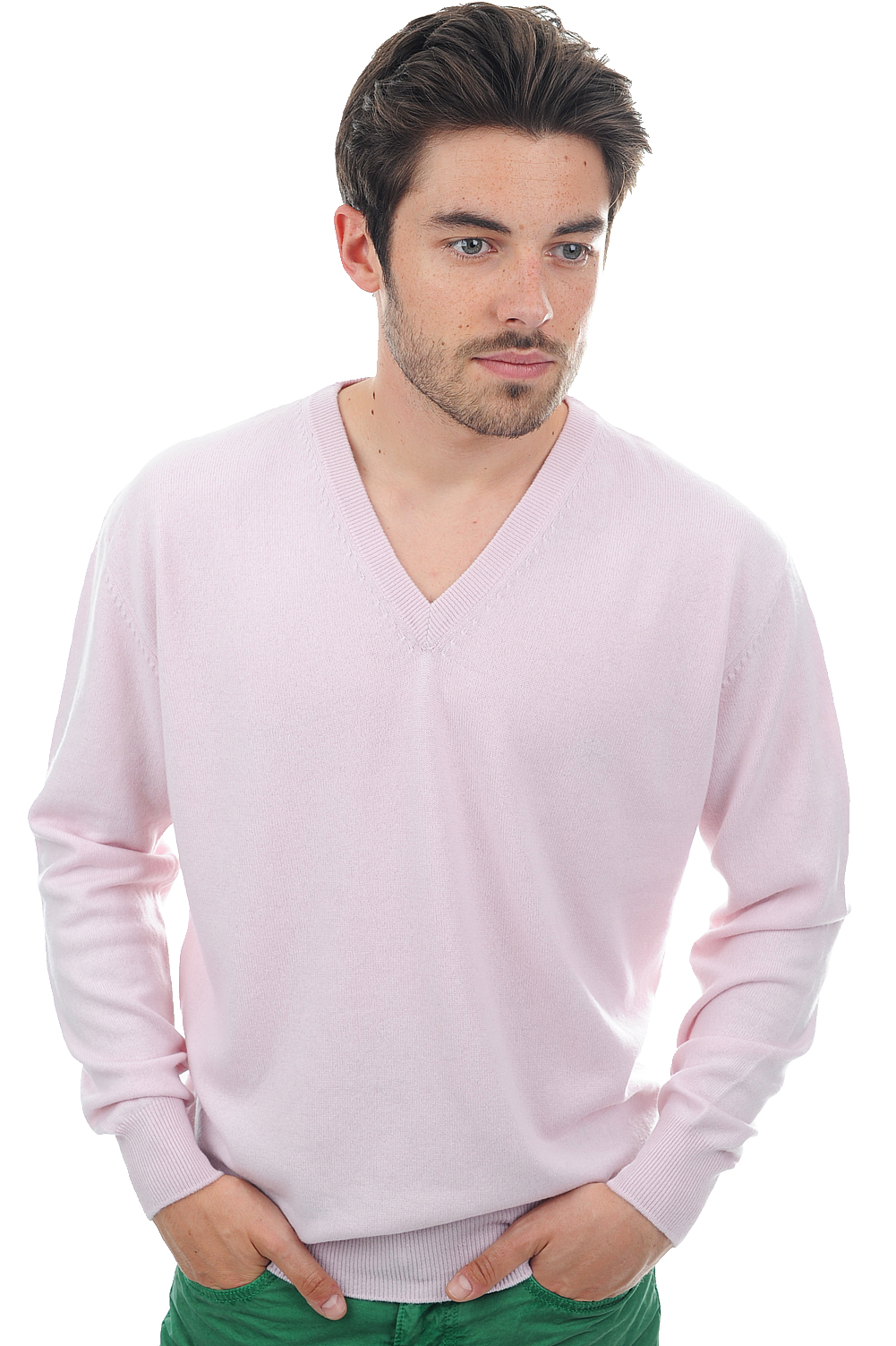 Cachemire pull homme col v hippolyte rose pale xs