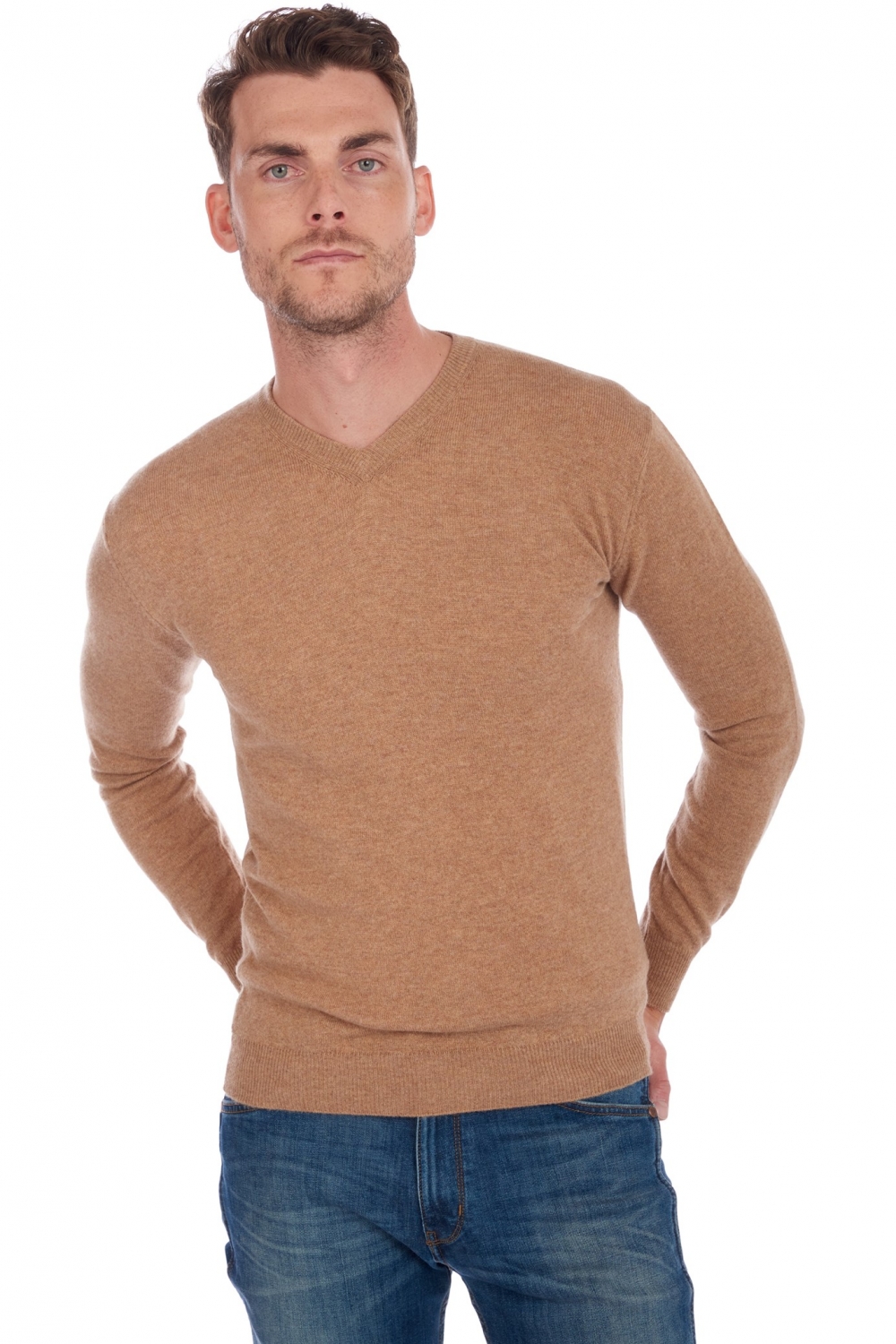 Cachemire pull homme col v maddox camel chine 4xl