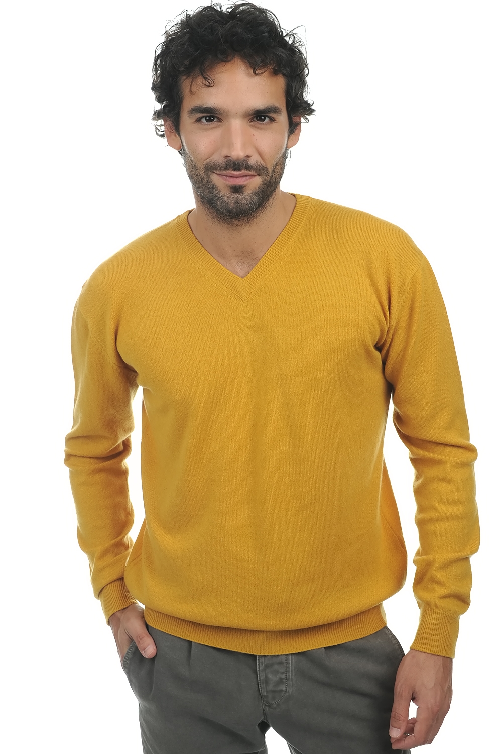 Cachemire pull homme col v maddox moutarde l