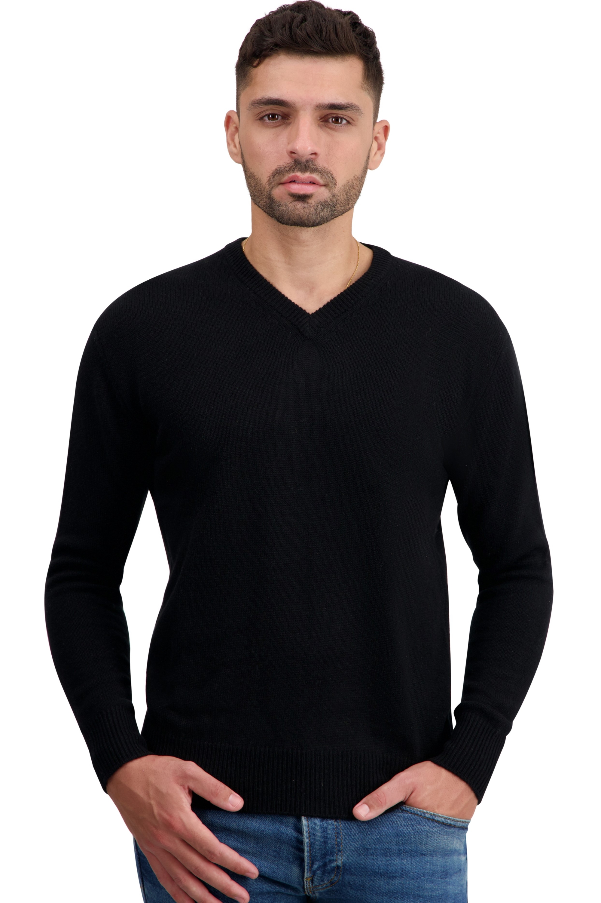 Cachemire pull homme col v tour first noir m