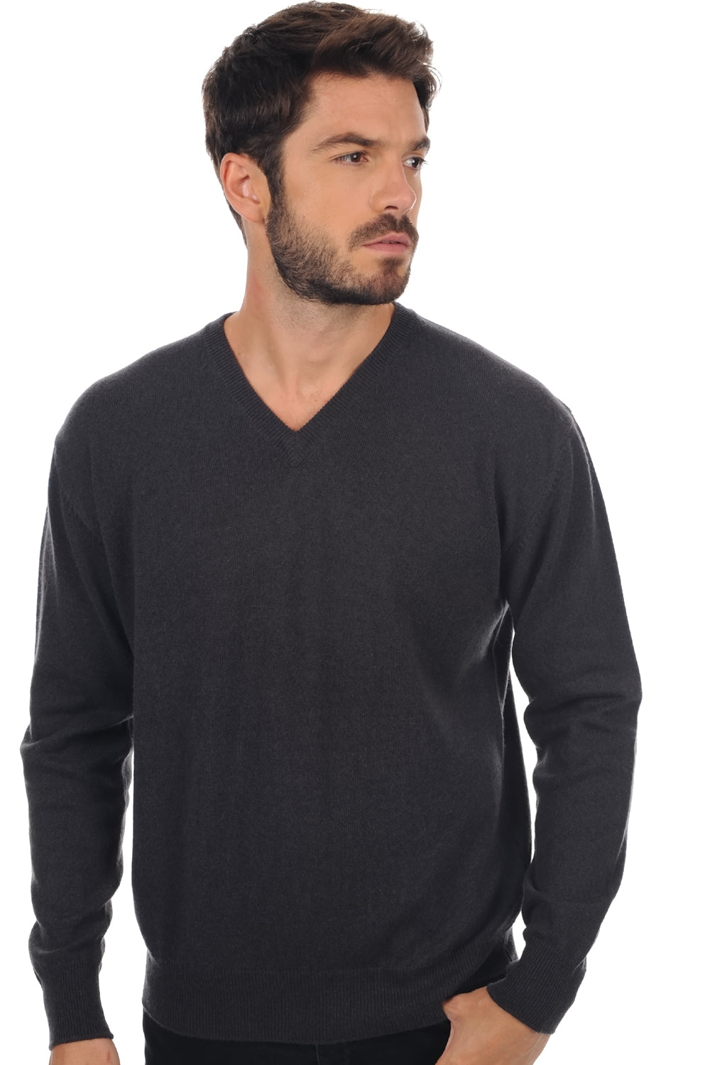 Pull en cachemire, 100 % Cachemire, homme, col col v, coupe droite, manches longues, normale / 2 et 4 fils, tricot normal, Mahogany