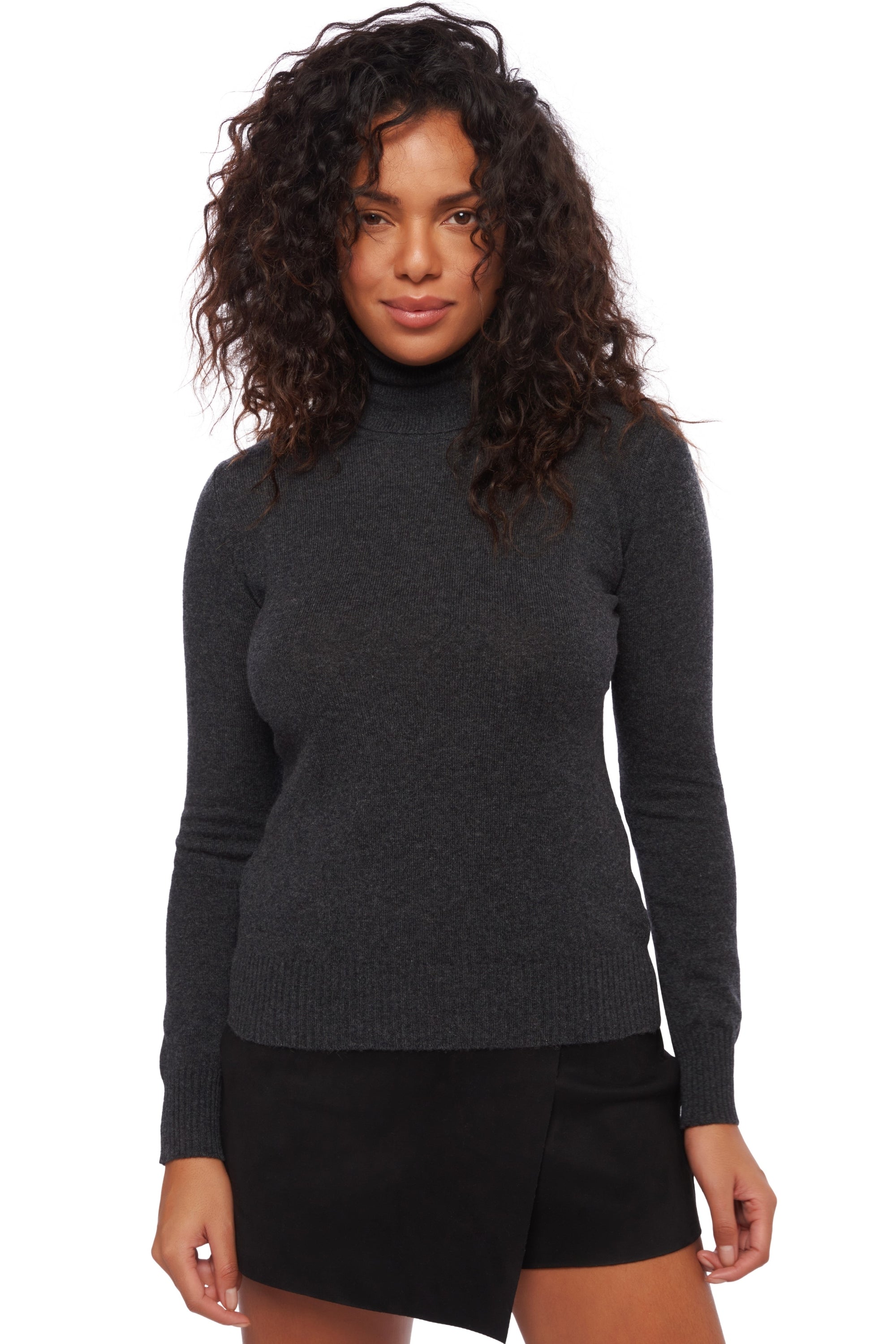 Pull en cachemire, 100 % Cachemire, femme, col col roulé, coupe droite, manches longues, normale / 2 et 4 fils, tricot normal, Mahogany