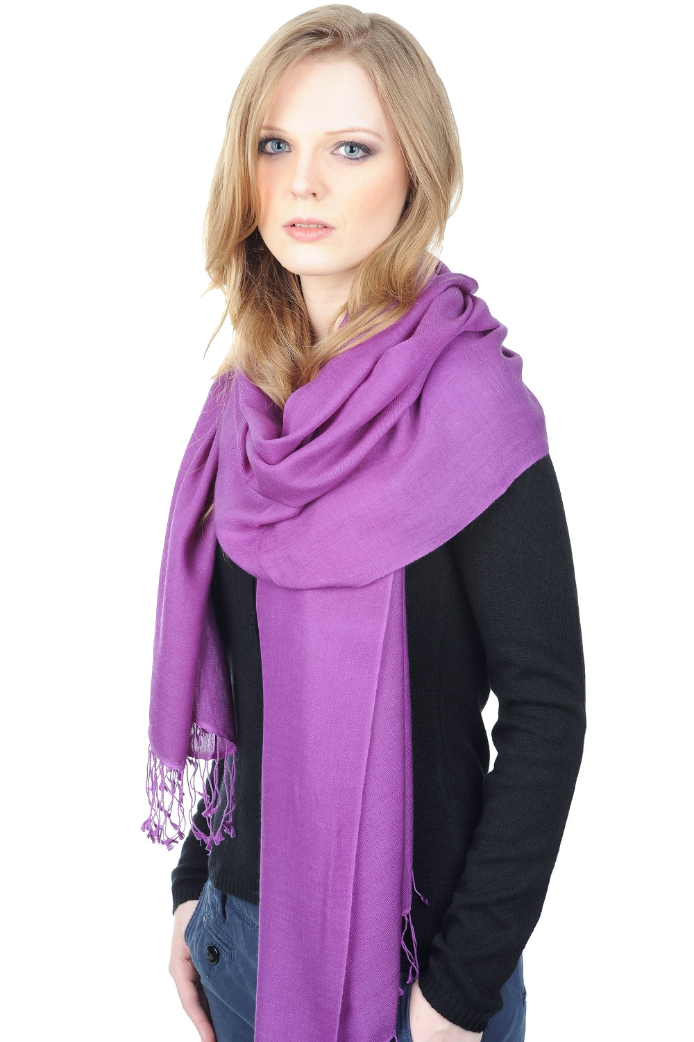 Pashmina en cachemire et soie, 70 % Cachemire / 30 % Soie, mixte, fine, tissé fin, Mahogany