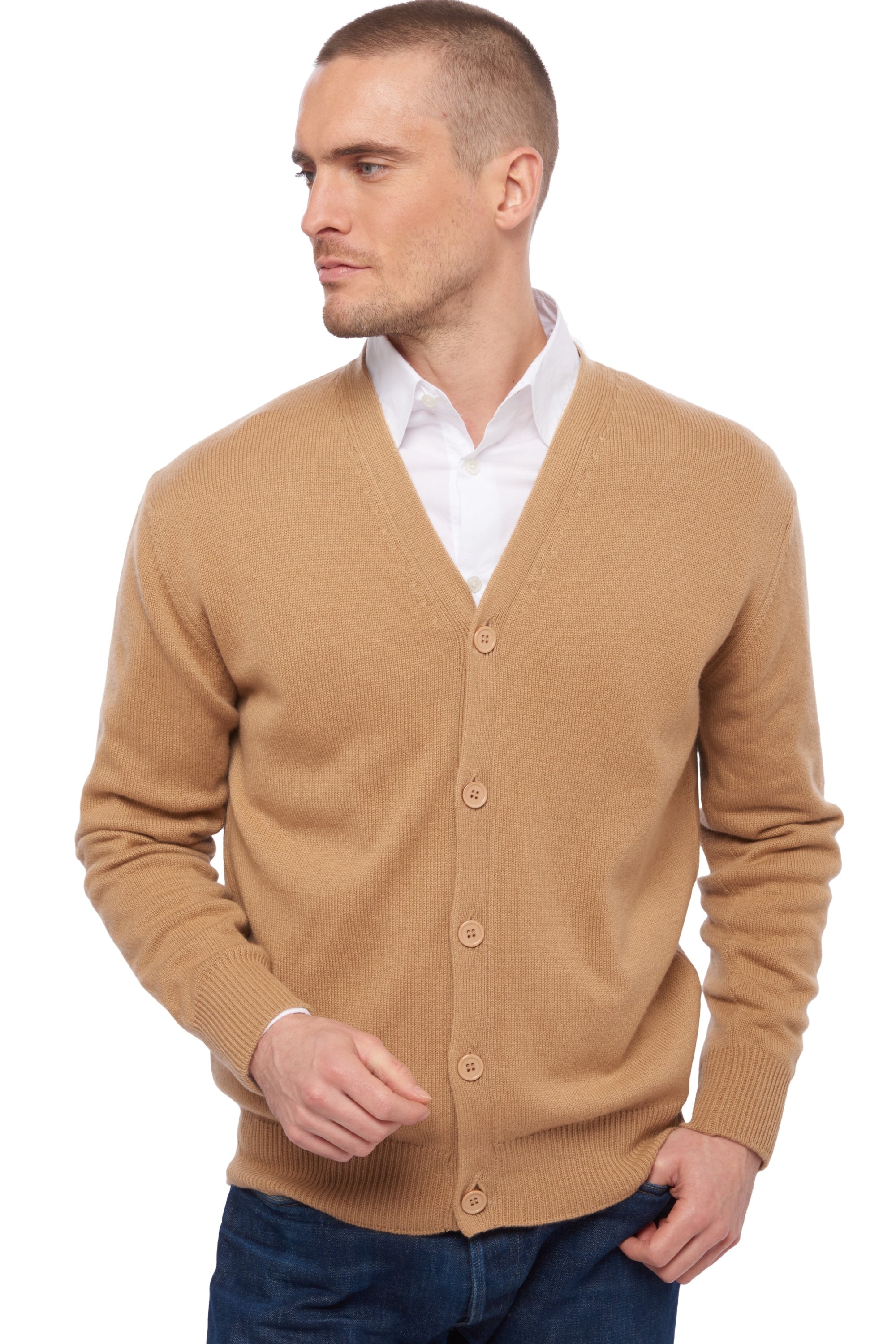 Cardigan en cachemire, 100 % Cachemire, homme, col col v, fermeture à boutons, coupe droite, manches longues, normale / 2 et 4 fils, tricot normal, Mahogany