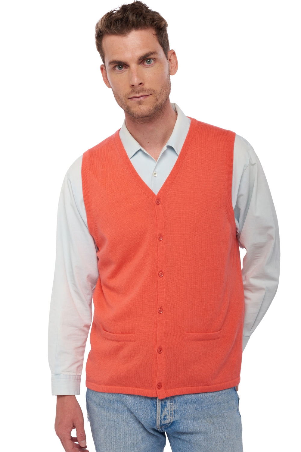 Basile en cachemire homme - corail lumineux - Mahogany