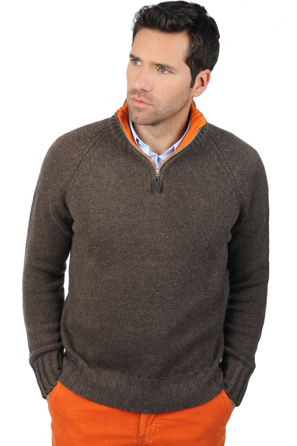 Olivier en cachemire homme - marron chiné-orange - Mahogany