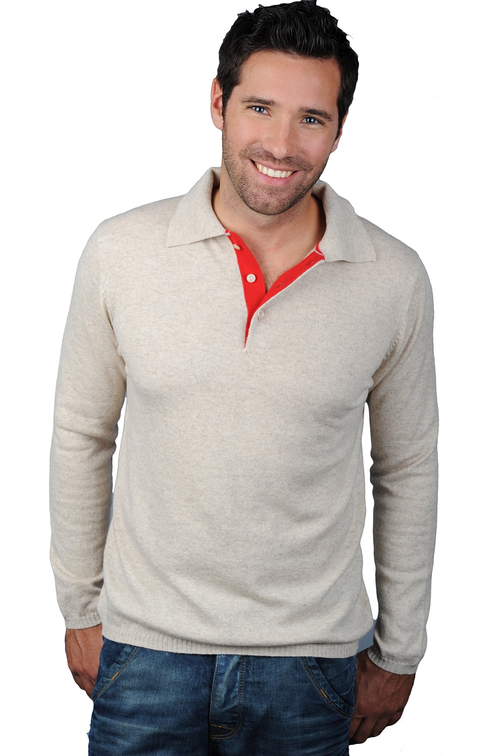 Scott en cachemire homme - écru chiné-rouge - Mahogany