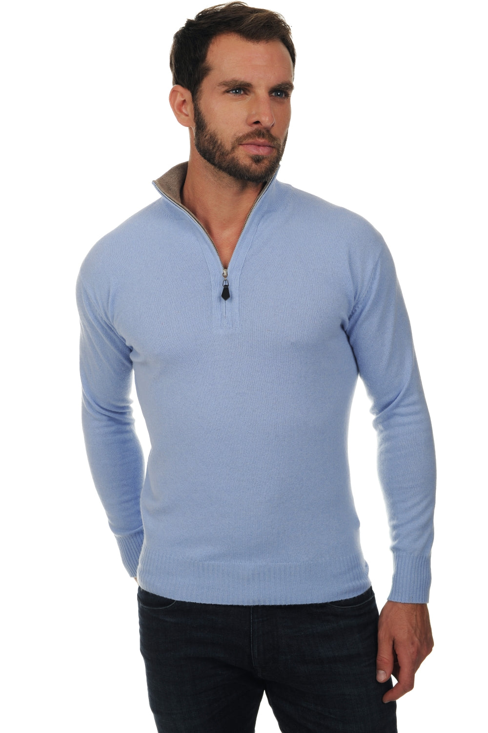 Henri en cachemire homme - bleu ciel-natural brown - Mahogany