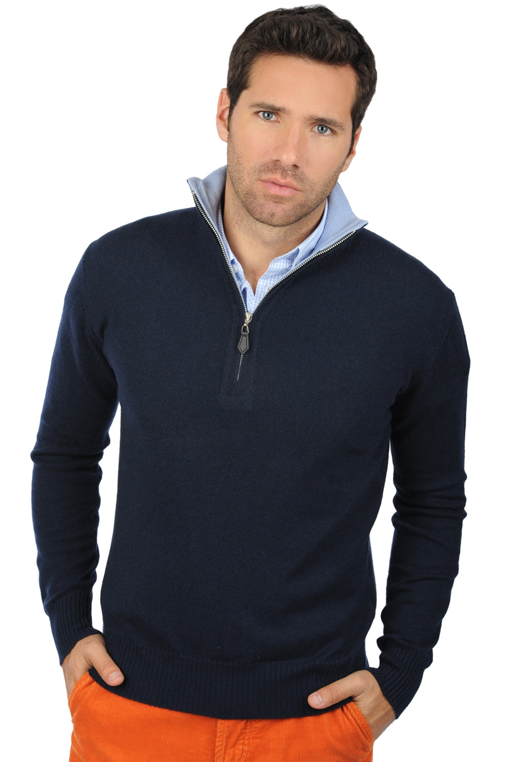 Henri en cachemire homme - marine foncé-bleu ciel - Mahogany