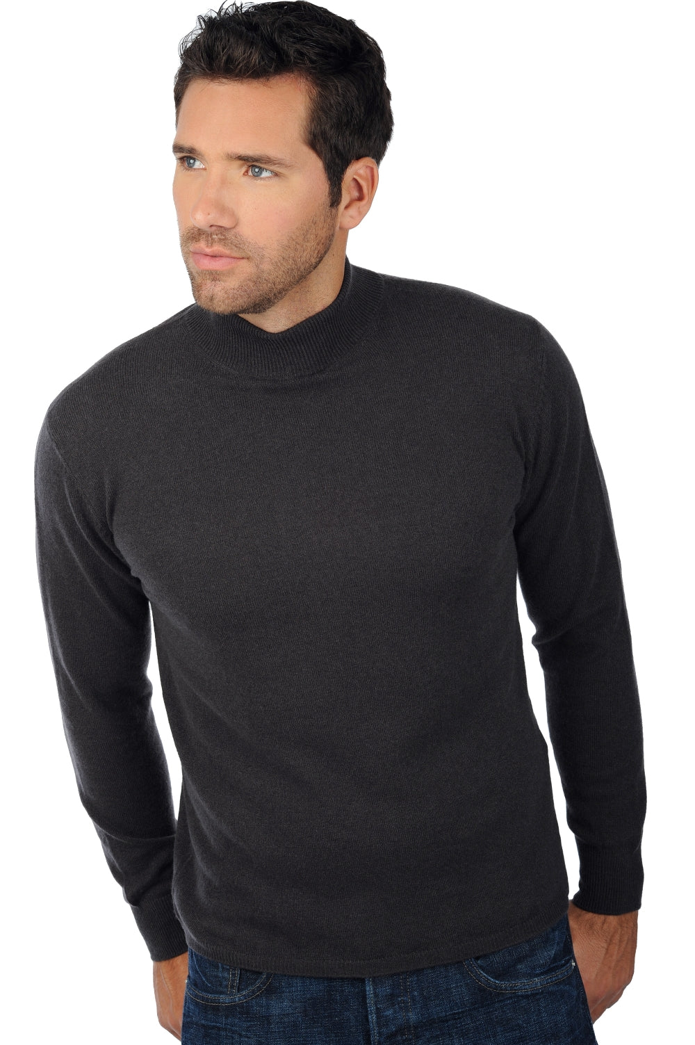 Pull en cachemire, 100 % Cachemire, homme, col col montant / col cheminée, coupe droite, manches longues, normale / 2 et 4 fils, tricot normal, Mahogany