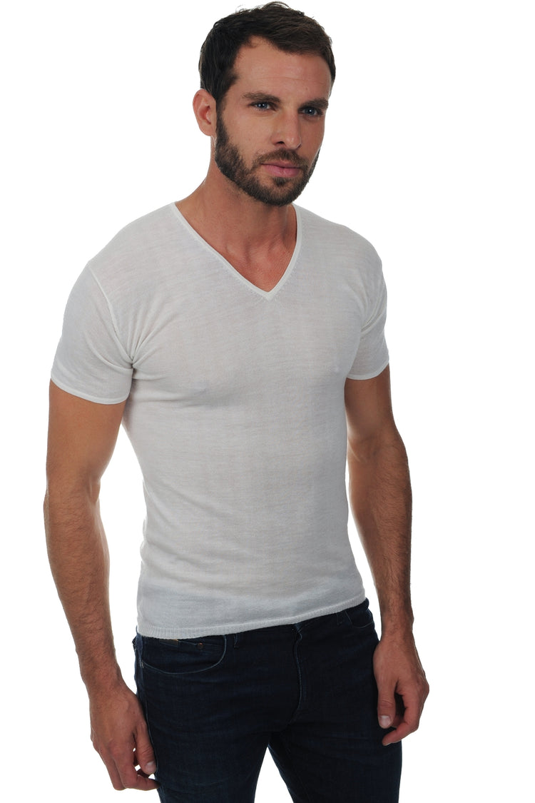 Tshirt en duvet de cachemire, 100 % duvet de Cachemire, homme, col col v, coupe , manches courtes, fine, , Mahogany
