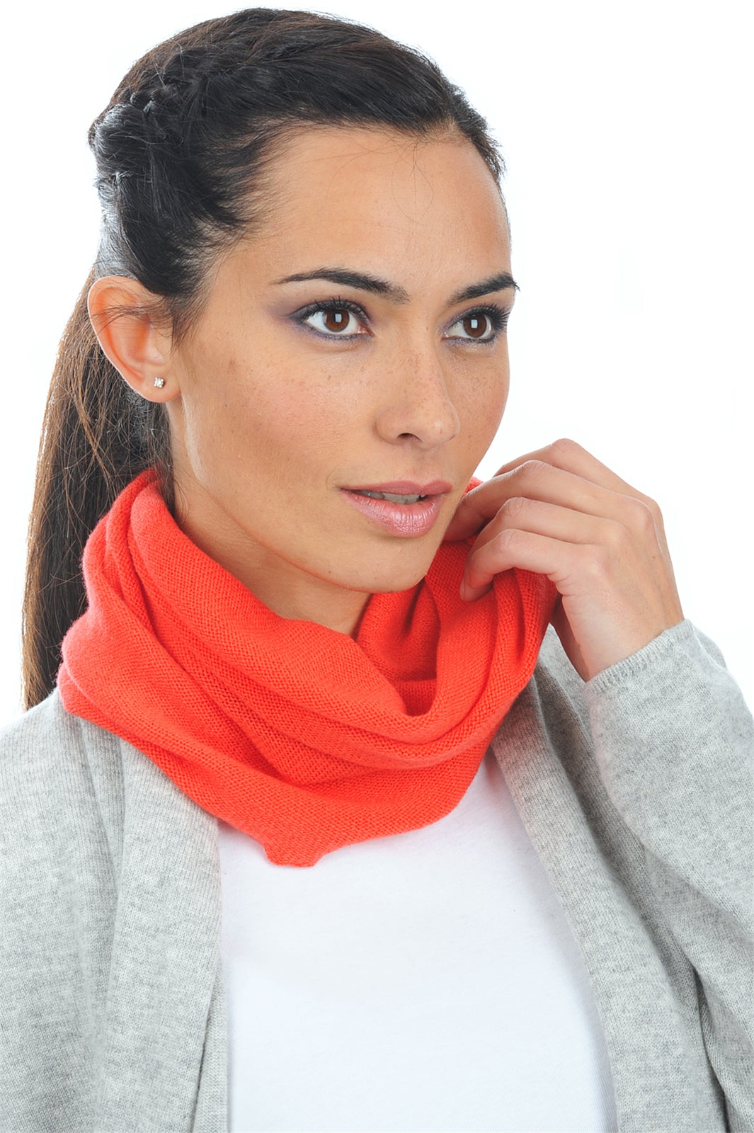 Fraise en cachemire femme - corail lumineux - Mahogany