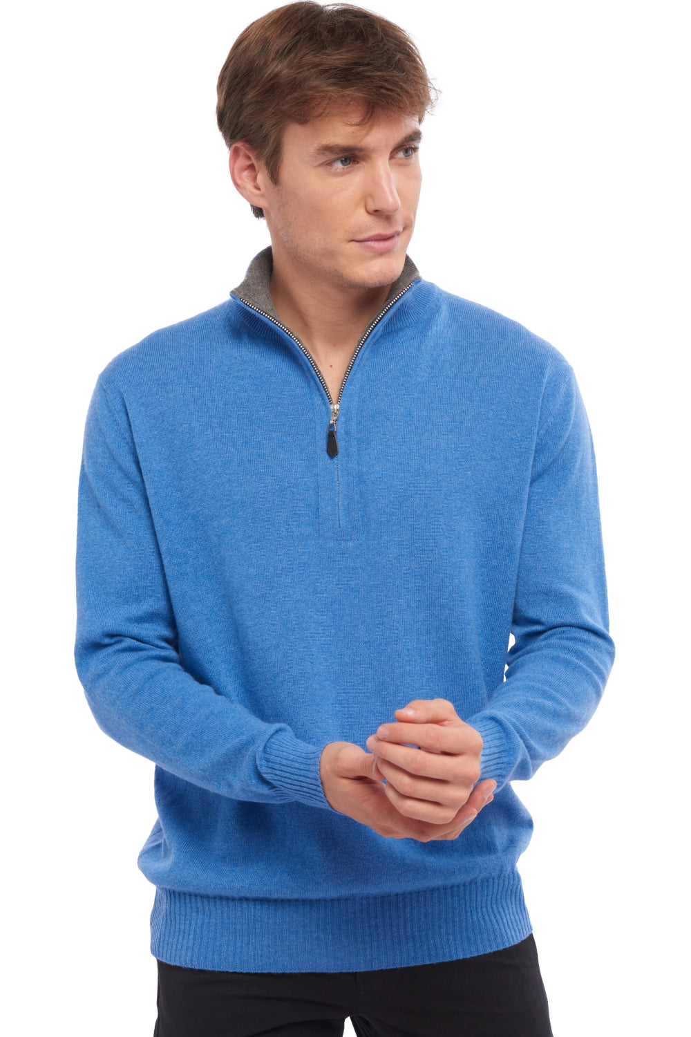 Henri en cachemire homme - bleu chiné-marmotte chiné - Mahogany