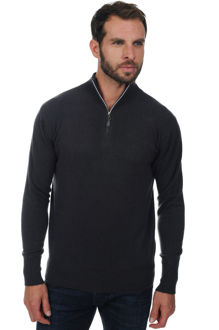 Pull en cachemire, 100 % Cachemire, homme, col col camioneur, fermeture zip, coupe droite, manches longues, normale / 2 et 4 fils, tricot normal, Mahogany