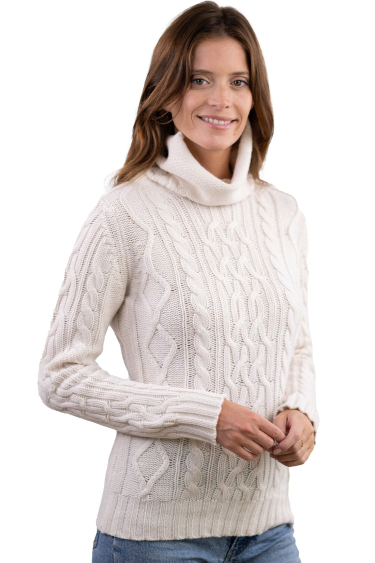 Pull en cachemire, 100 % Cachemire, femme, col col roulé, coupe droite, manches longues, grosse / 6 fils et +, torsade, Mahogany