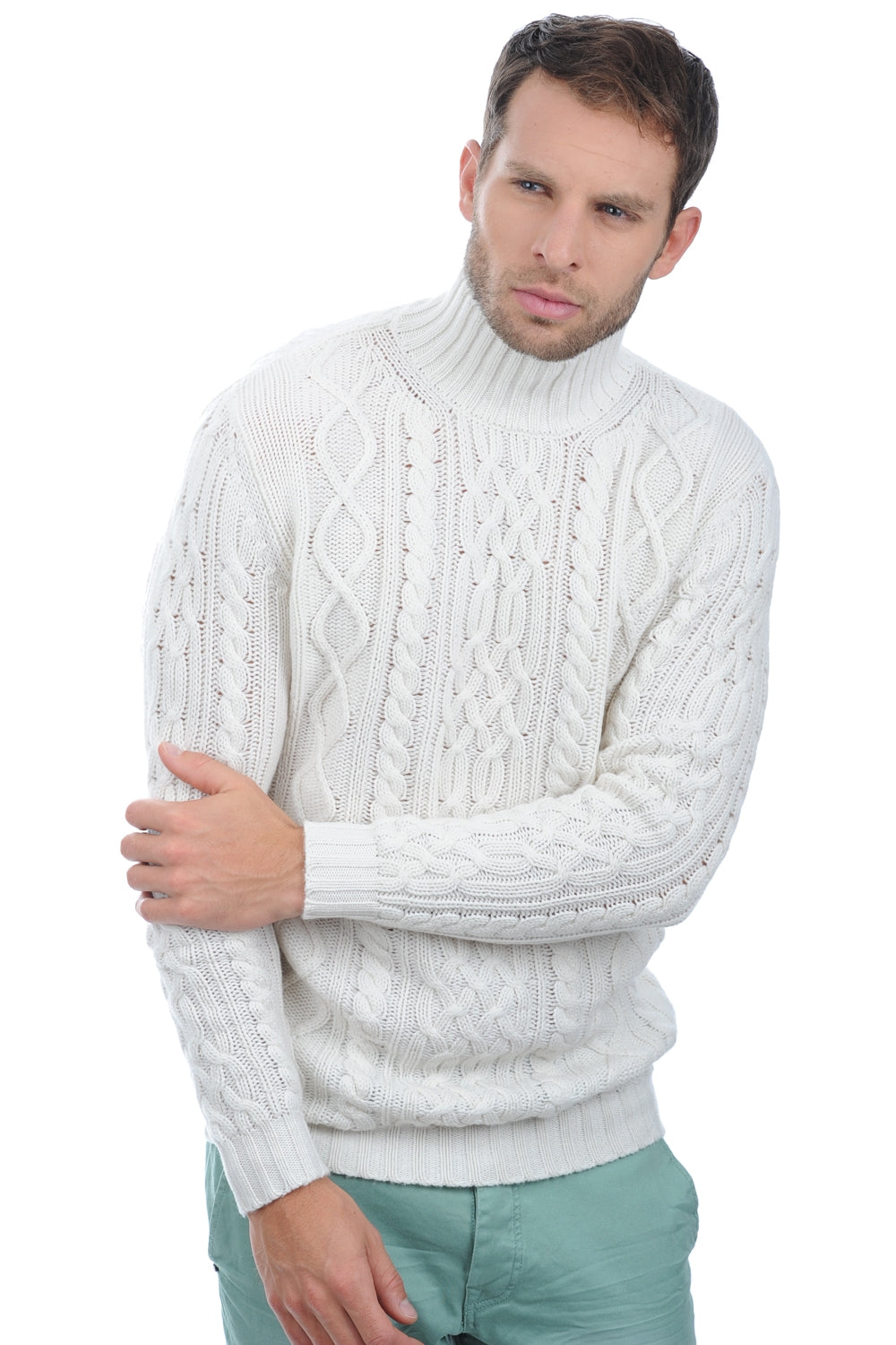 Pull en cachemire, 100 % Cachemire, homme, col col roulé, coupe droite, manches longues, grosse / 6 fils et +, torsade, Mahogany