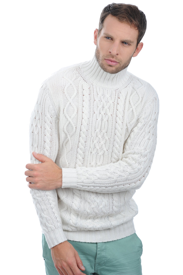 Pull en cachemire, 100 % Cachemire, homme, col col roulé, coupe droite, manches longues, grosse / 6 fils et +, torsade, Mahogany