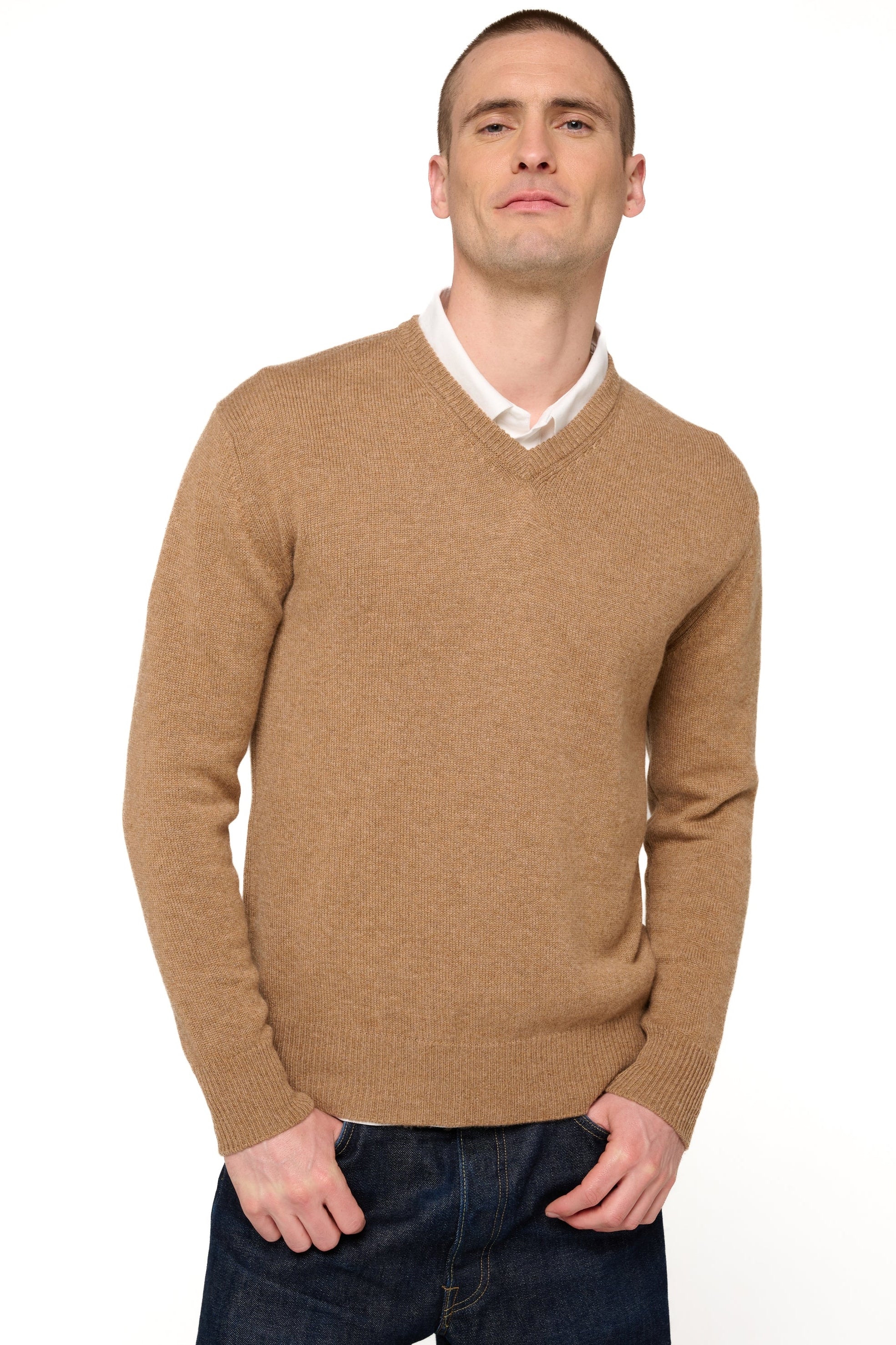 Hippolyte 4F en cachemire homme - camel chiné - Mahogany