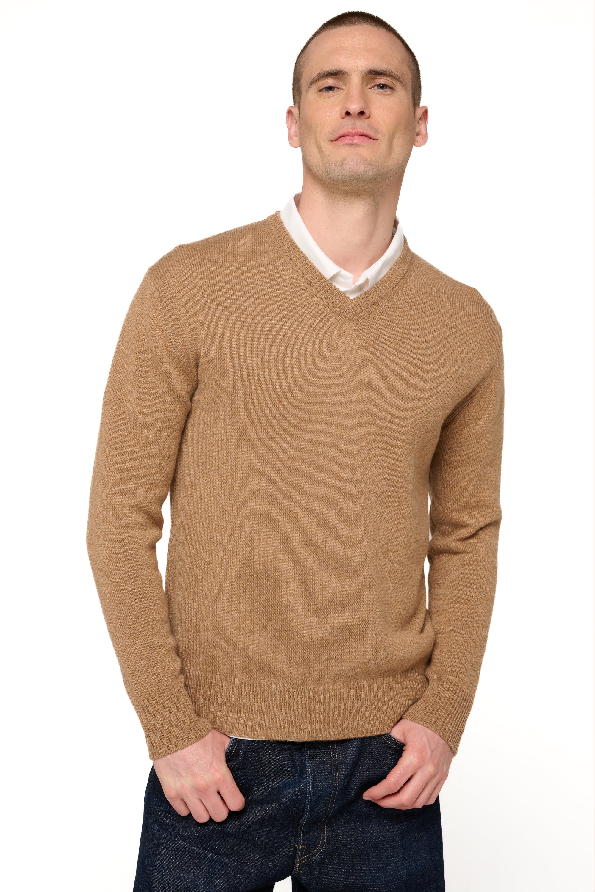 Hippolyte 4F en cachemire homme - camel chiné - Mahogany