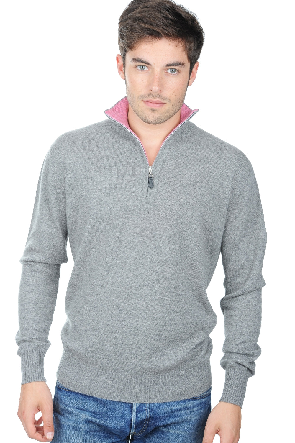 Henri en cachemire homme - gris chiné-bubble gum - Mahogany