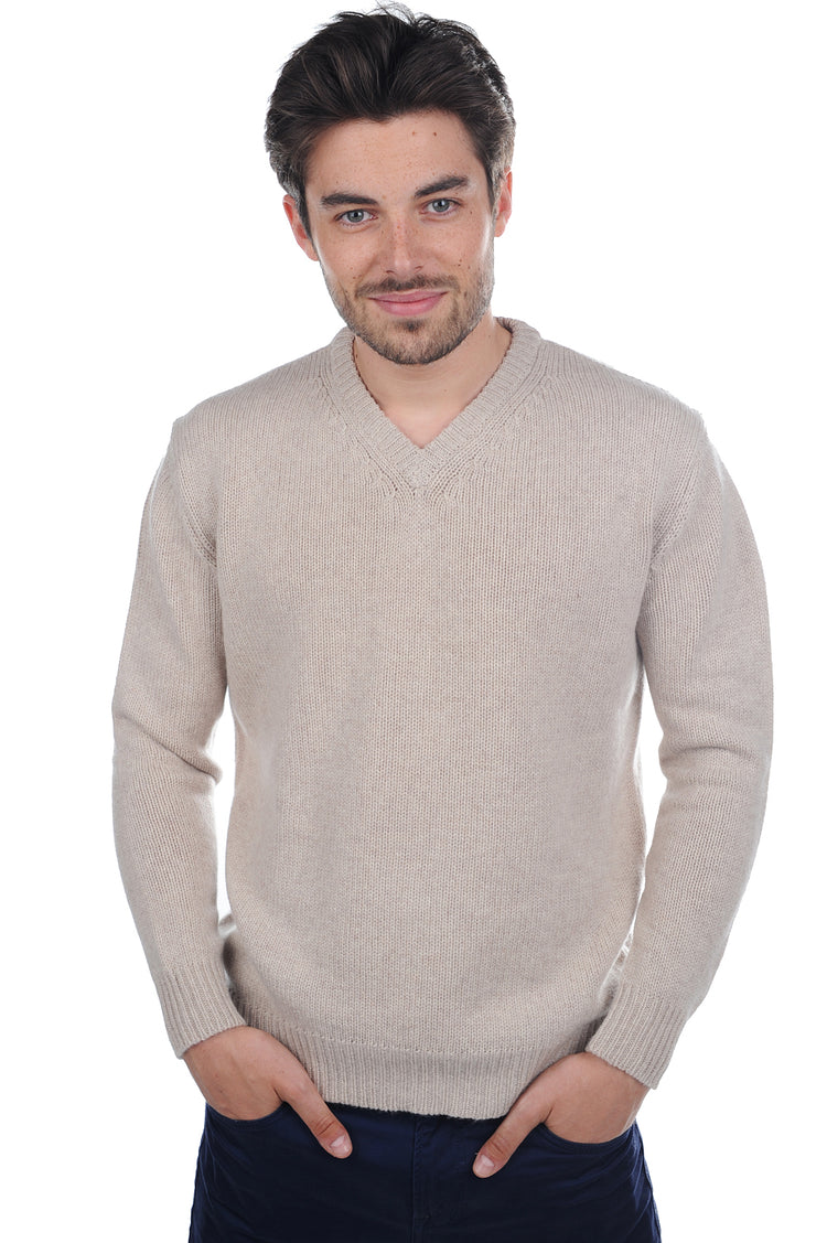 Pull en cachemire, 100 % Cachemire, homme, col col v, coupe droite, manches longues, grosse / 6 fils et +, tricot normal, Mahogany