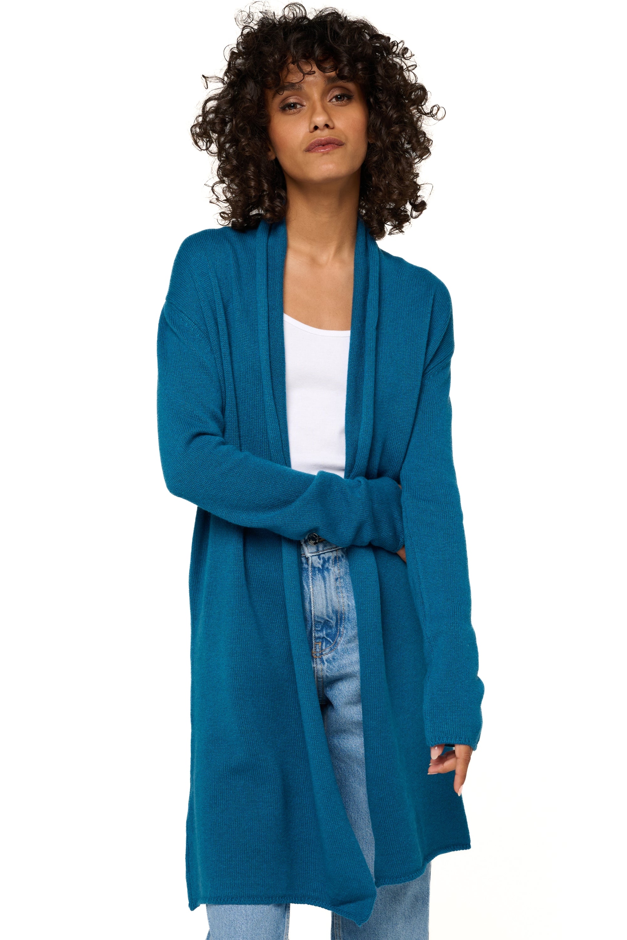 Veste en cachemire, 100 % Cachemire, femme, sans col, coupe droite, manches longues, fine, , Mahogany