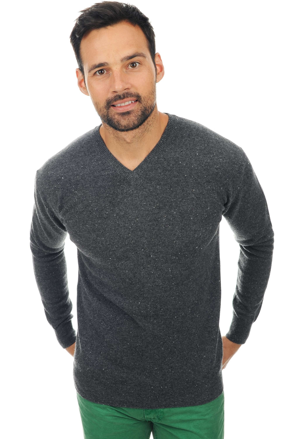 Pull en cachemire, 100 % Cachemire, homme, col col v, coupe ajustée, manches longues, normale / 2 et 4 fils, tricot normal, Mahogany