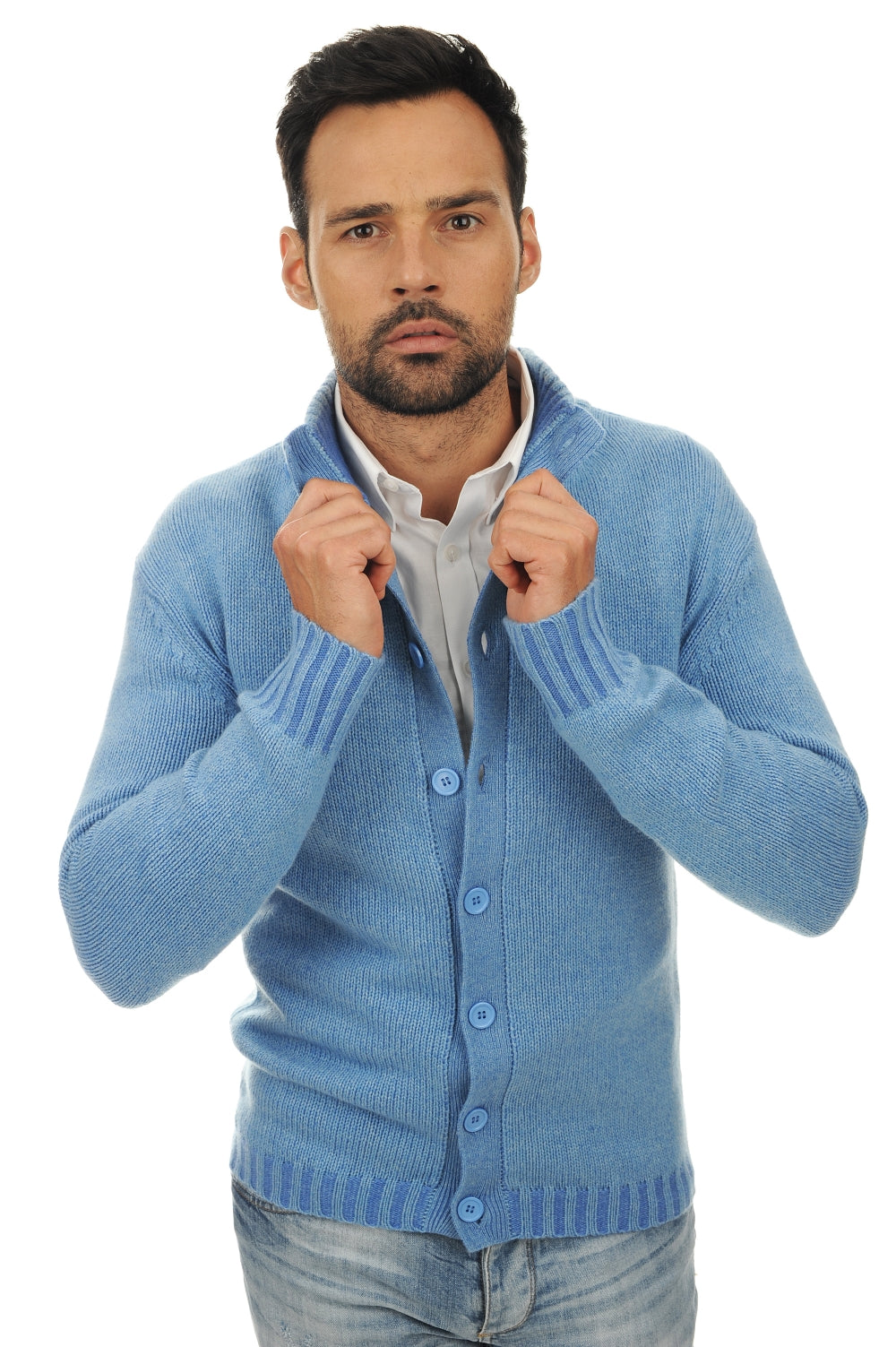 Cardigan en cachemire, 100 % Cachemire, homme, col col montant / col cheminée, fermeture à boutons, coupe droite, manches longues, grosse / 6 fils et +, tricot normal, Mahogany