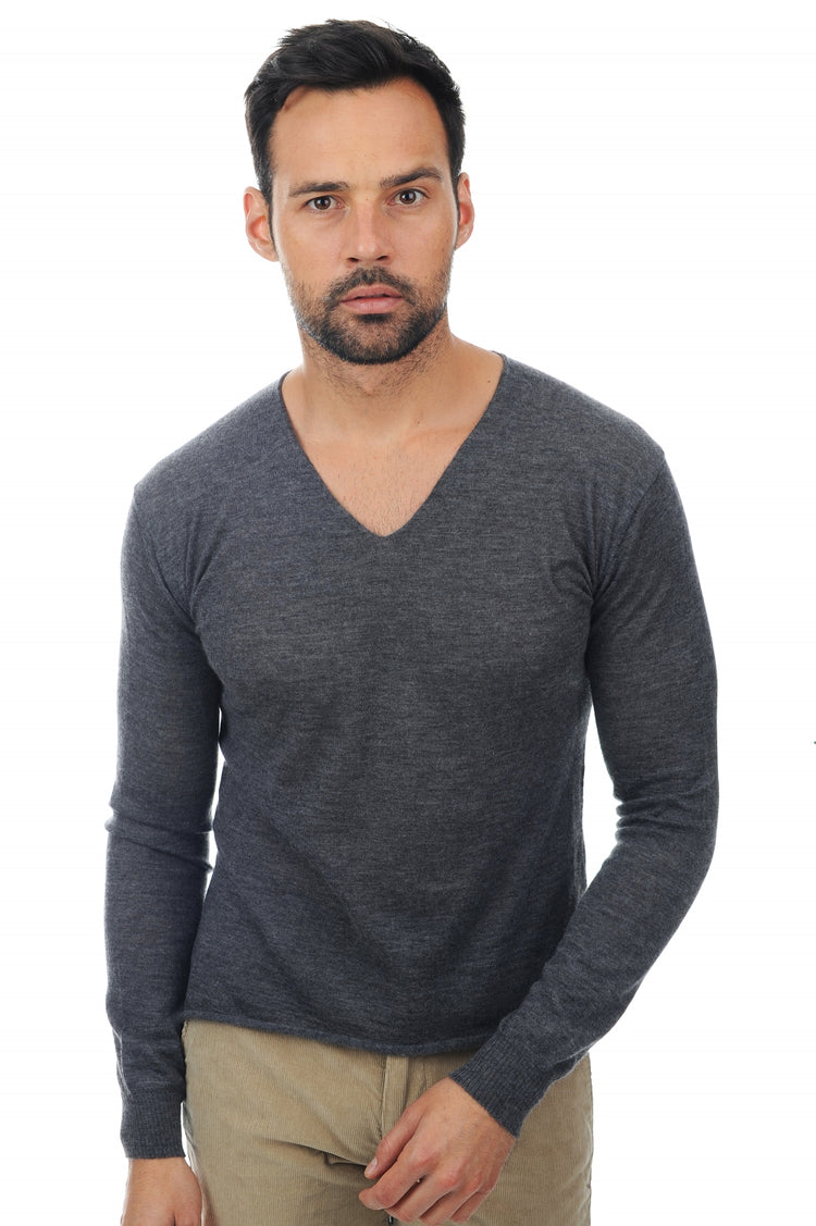 Pull en duvet de cachemire, 100 % duvet de Cachemire, homme, col col v, coupe ajustée, manches longues, normale / 2 et 4 fils, tricot normal, Mahogany