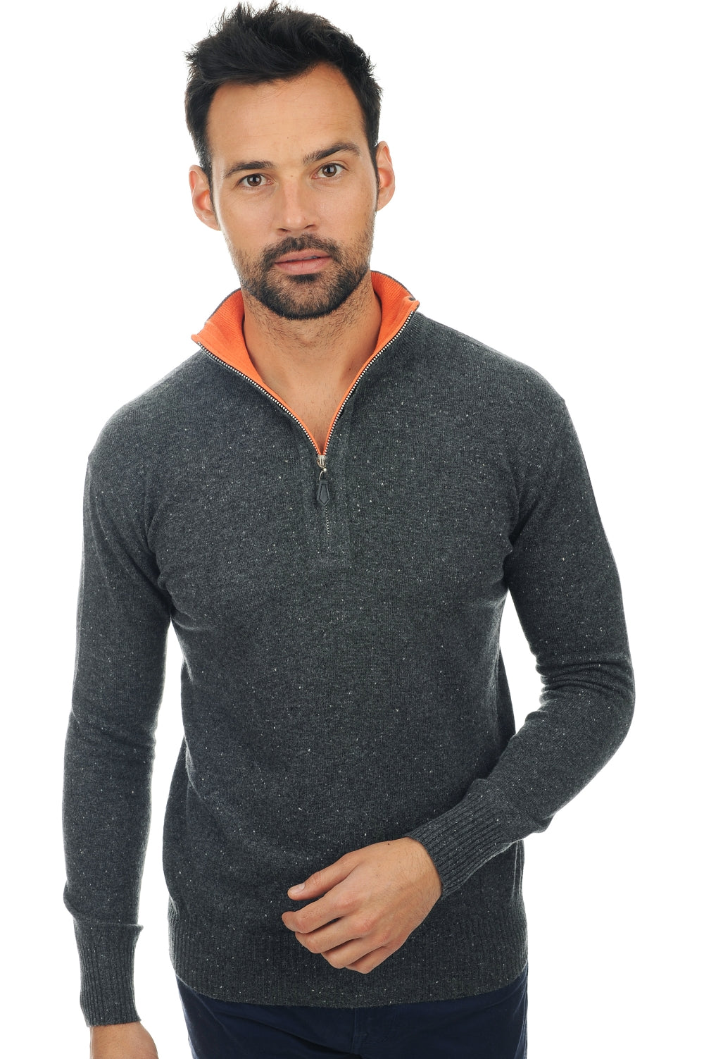 Henri en cachemire homme - anthracite moucheté-orange néon - Mahogany