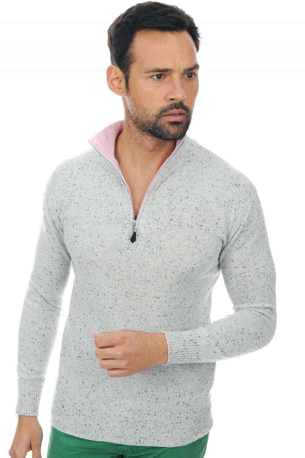 Henri en cachemire homme - flanelle moucheté-rose clair - Mahogany
