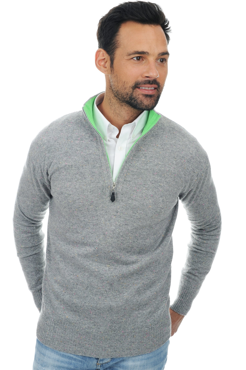 Henri en cachemire homme - gris néon-vert néon - Mahogany